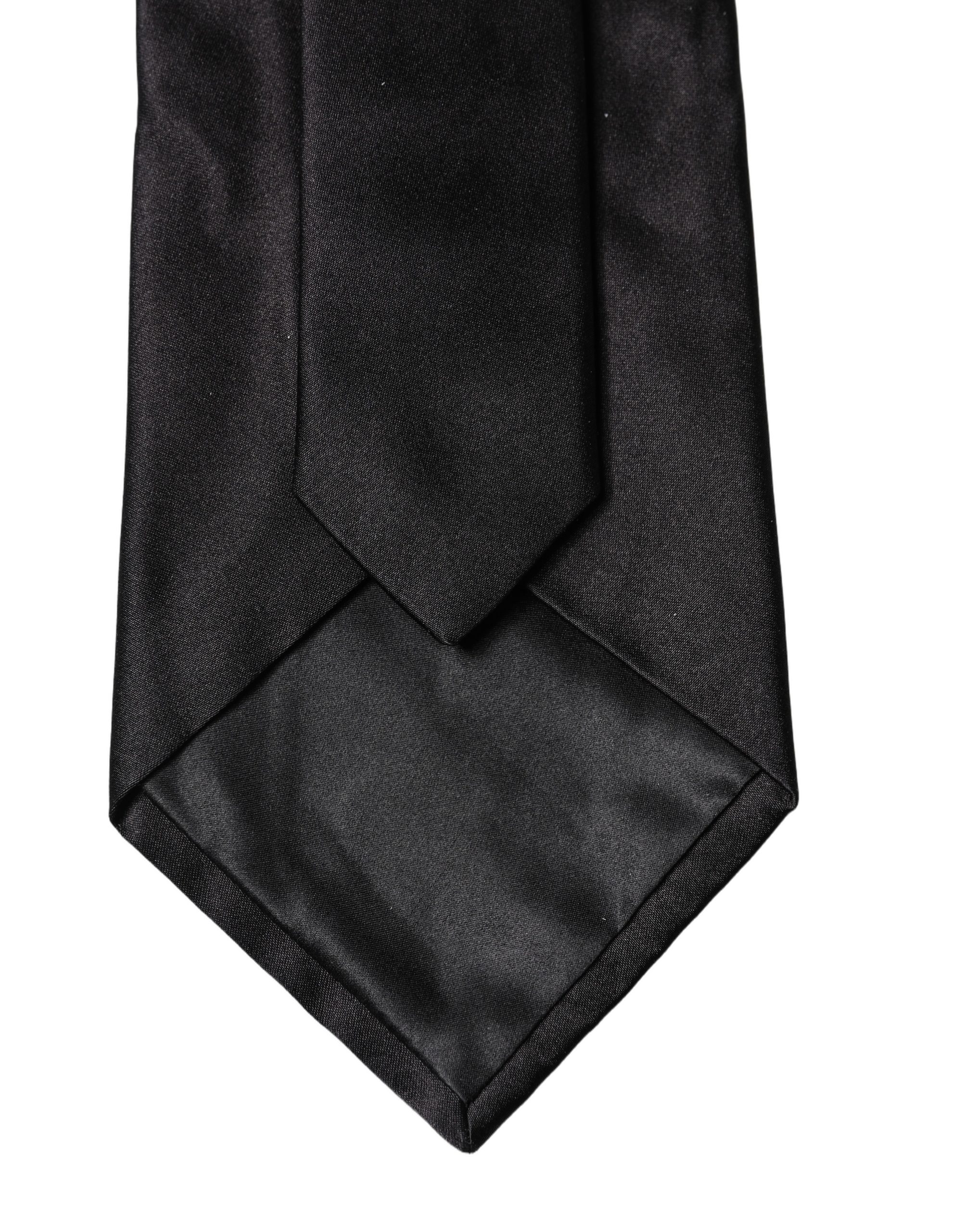 Dolce & Gabbana Black Solid Satin Silk Adjustable Women Necktie Tie - Image 4
