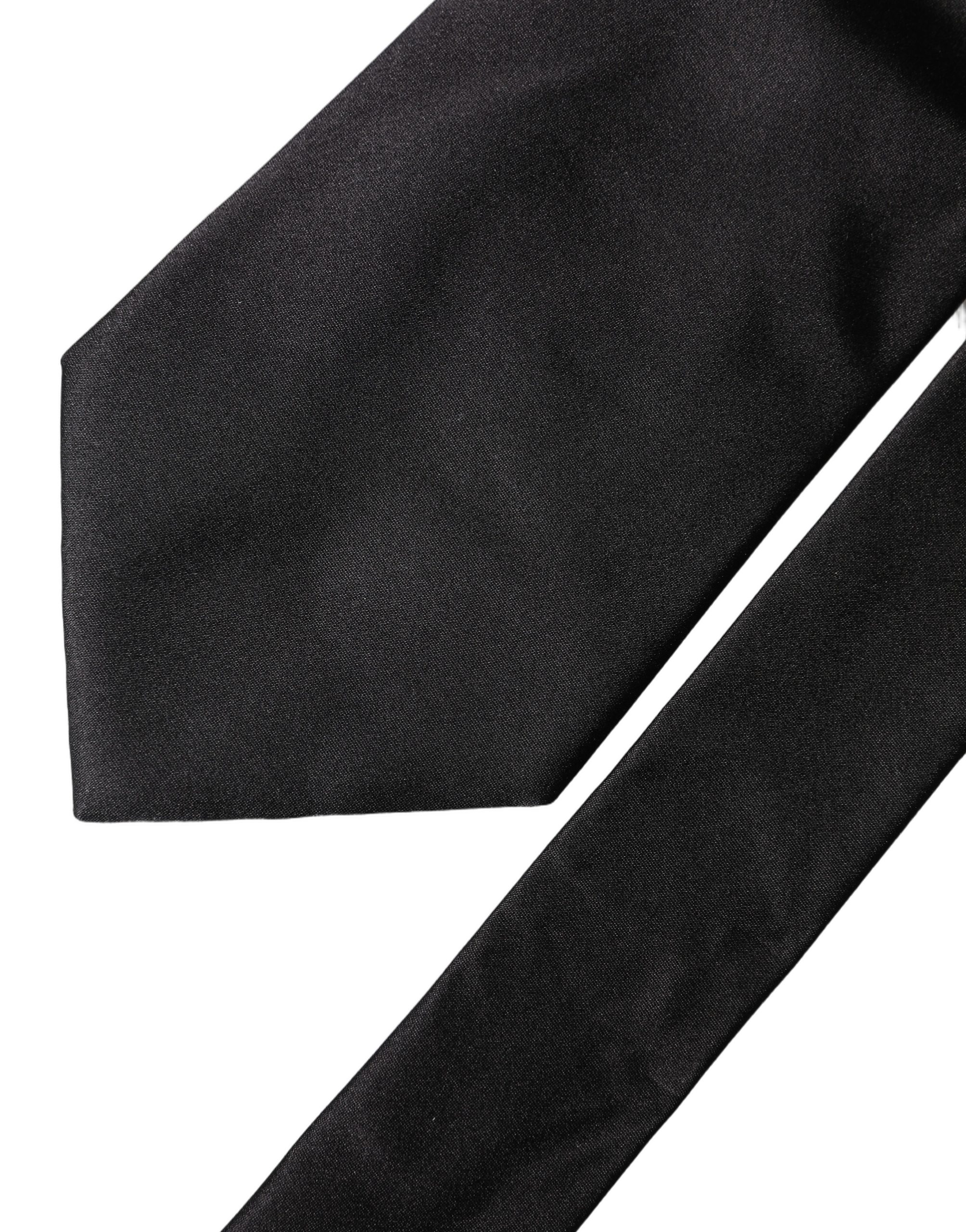 Dolce & Gabbana Black Solid Satin Silk Adjustable Women Necktie Tie - Image 5