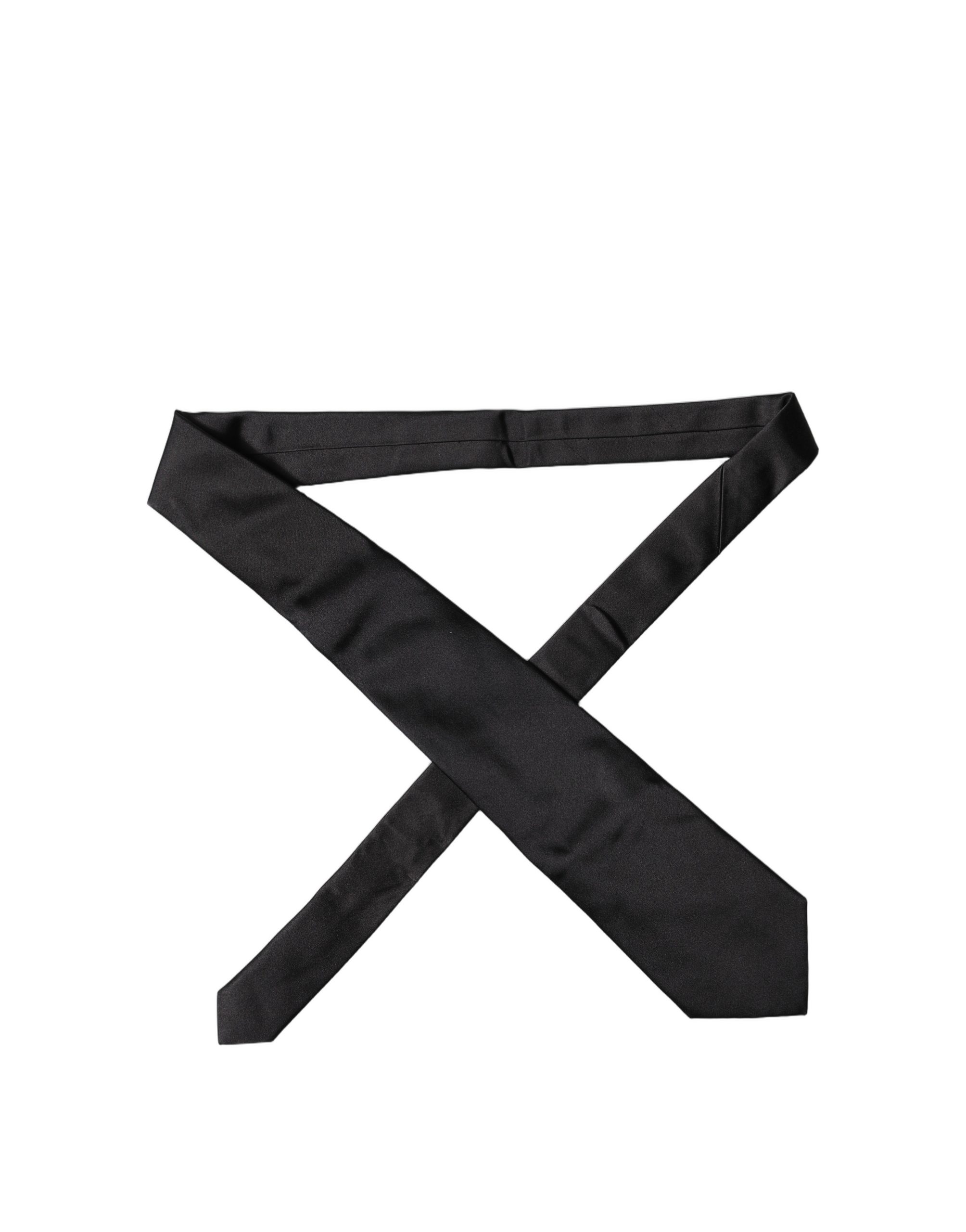 Dolce & Gabbana Black Solid Satin Silk Adjustable Women Necktie Tie - Image 2