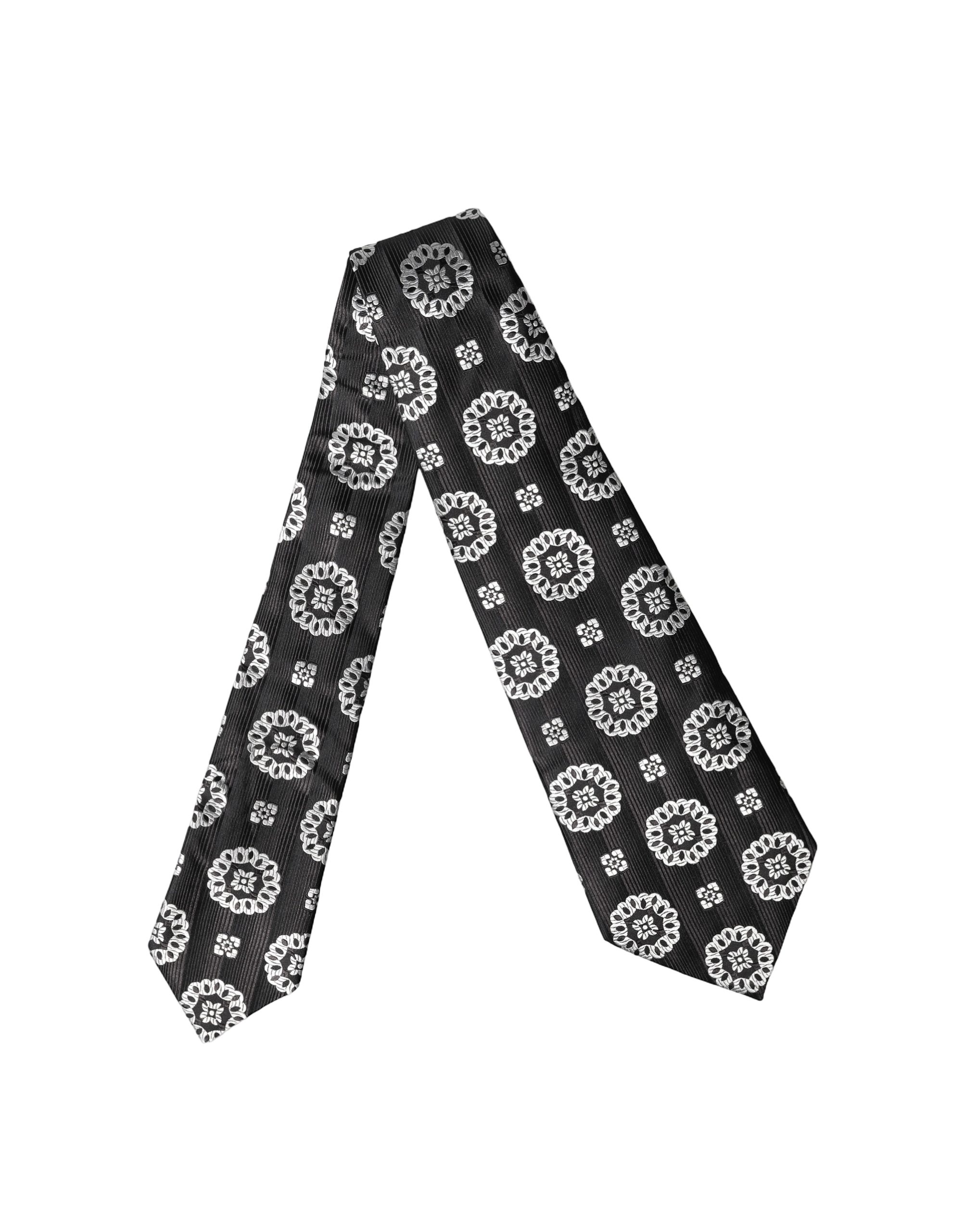 Dolce & Gabbana Black White Floral Silk Adjustable Women Necktie Tie - Image 3