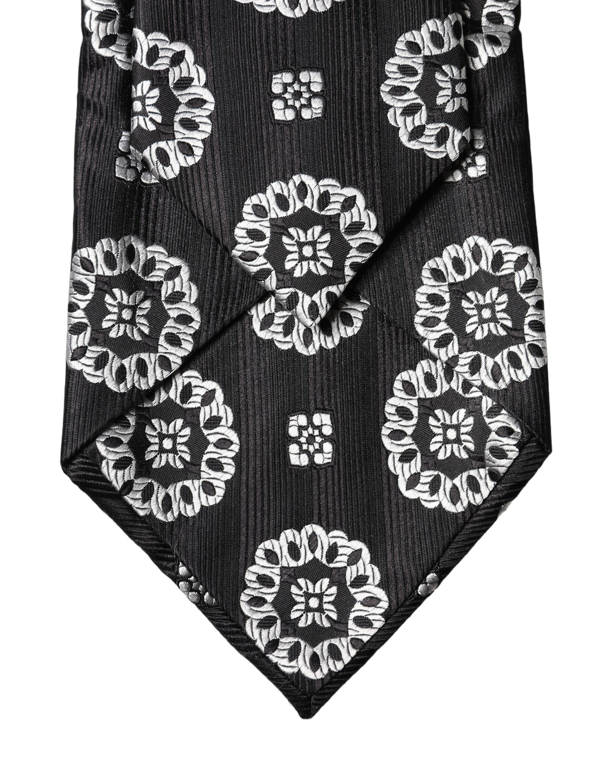 Dolce & Gabbana Black White Floral Silk Adjustable Women Necktie Tie - Image 4