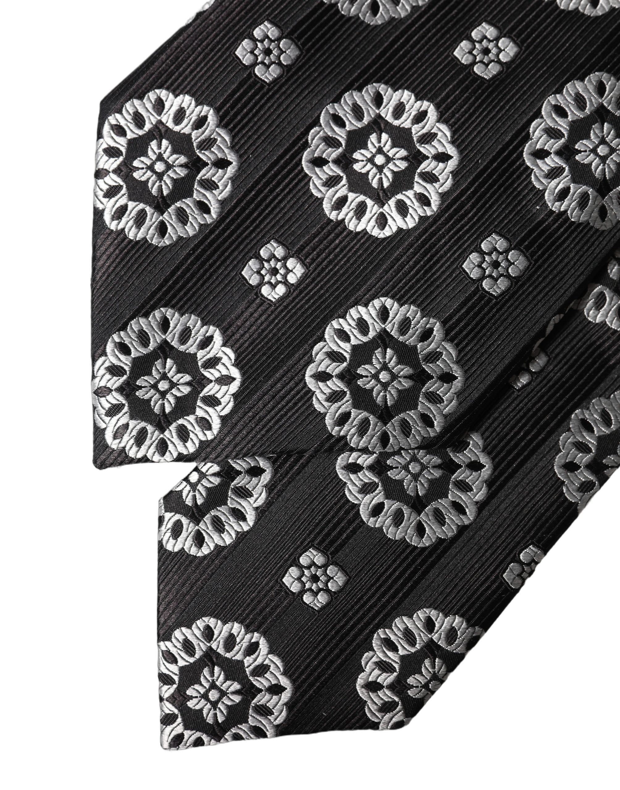 Dolce & Gabbana Black White Floral Silk Adjustable Women Necktie Tie - Image 5