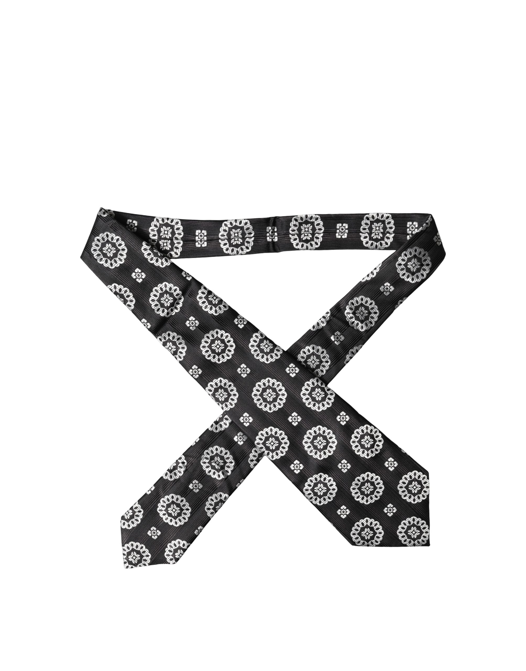 Dolce & Gabbana Black White Floral Silk Adjustable Women Necktie Tie - Image 2