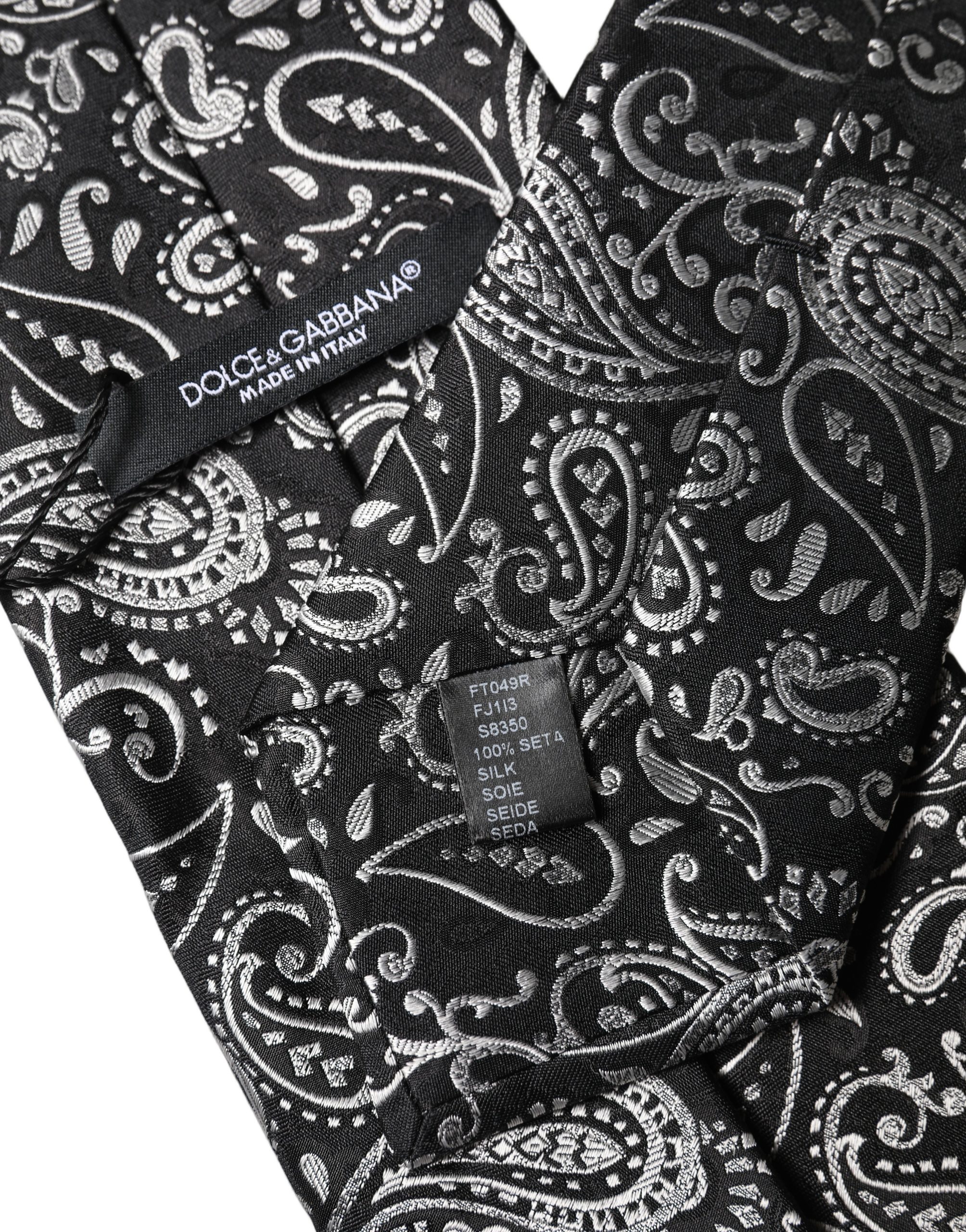Dolce & Gabbana Black White Paisley Silk Adjustable Women Necktie Tie - Image 5