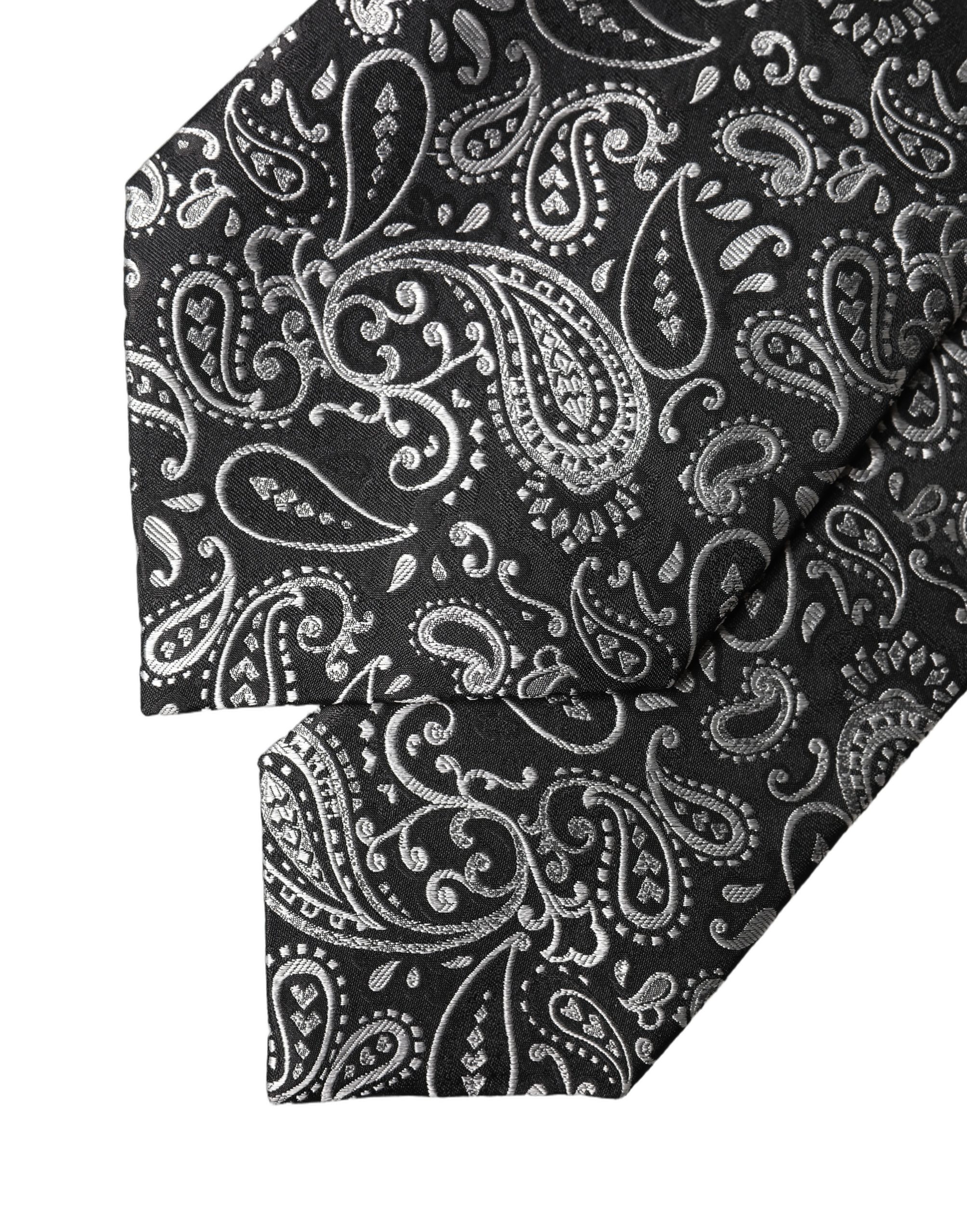 Dolce & Gabbana Black White Paisley Silk Adjustable Women Necktie Tie - Image 6