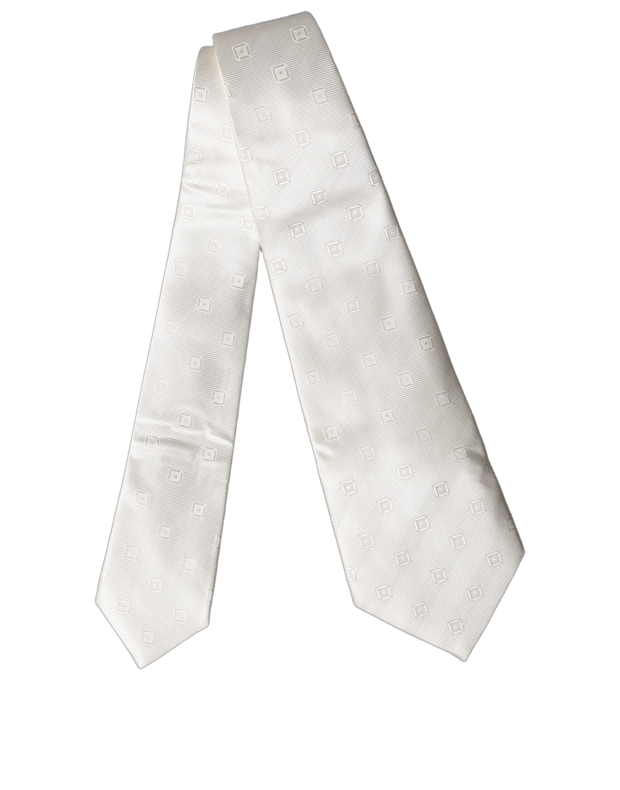 Dolce & Gabbana Off White Geometric Silk Adjustable Women Necktie Tie - Image 3