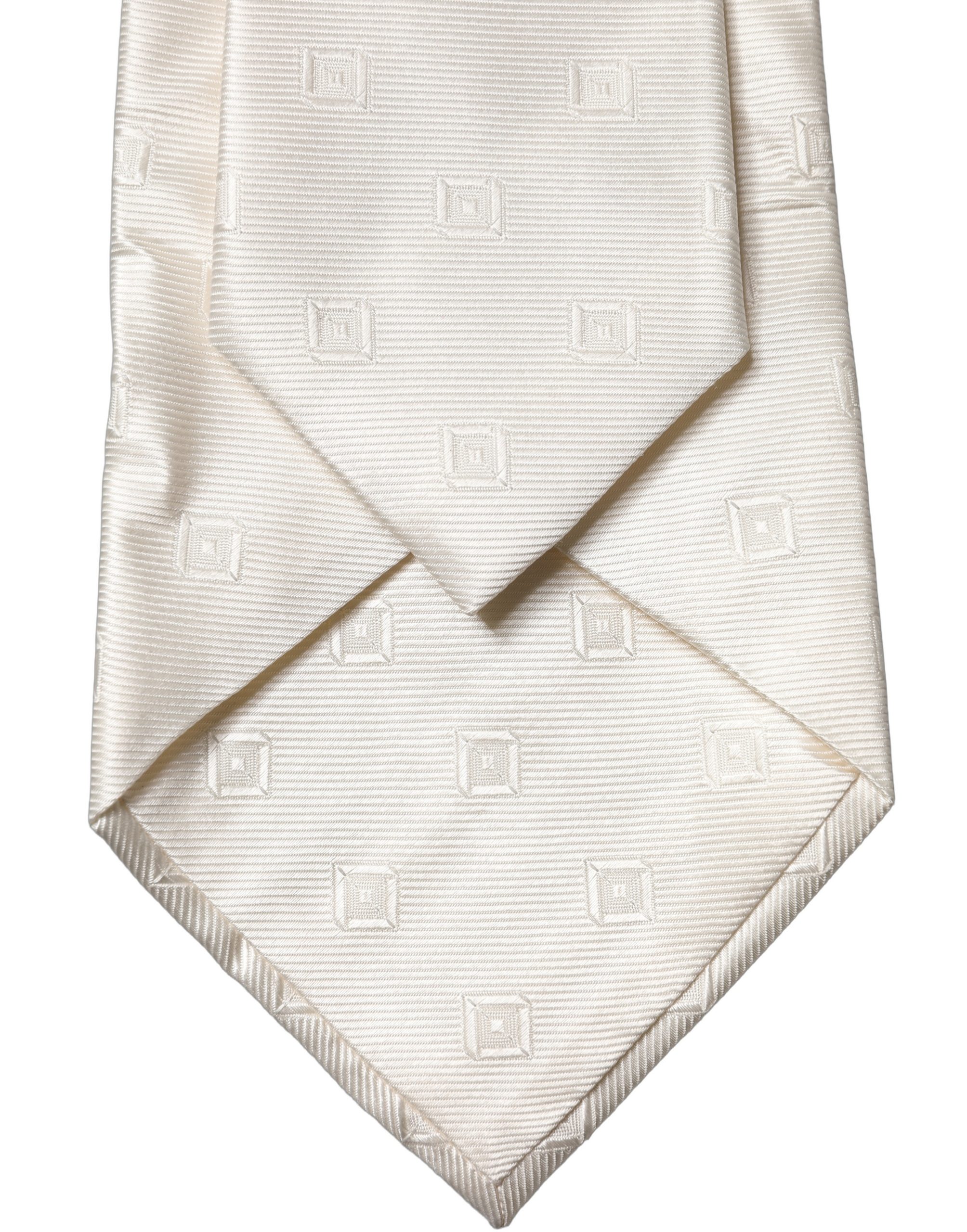 Dolce & Gabbana Off White Geometric Silk Adjustable Women Necktie Tie - Image 4
