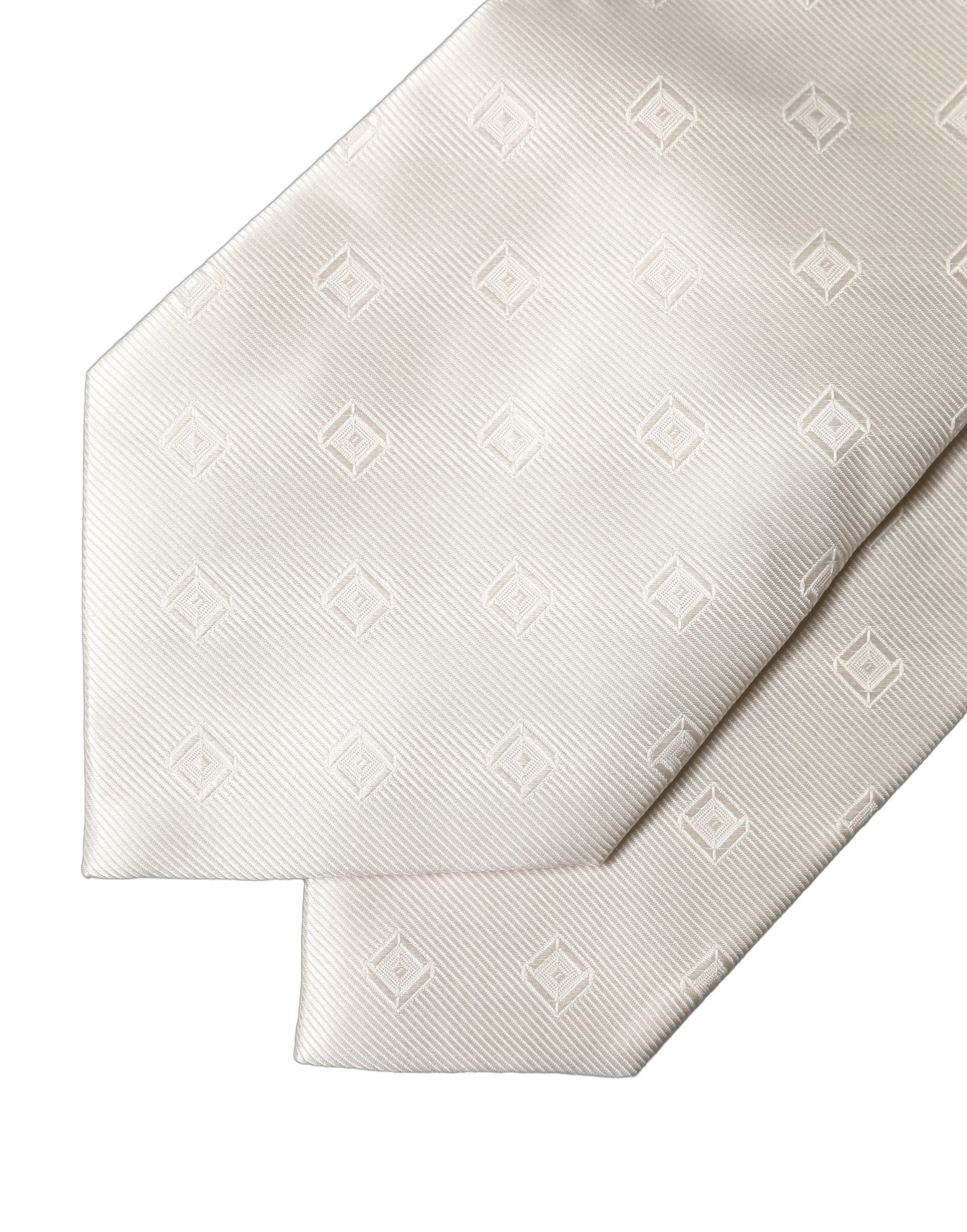 Dolce & Gabbana Off White Geometric Silk Adjustable Women Necktie Tie - Image 5