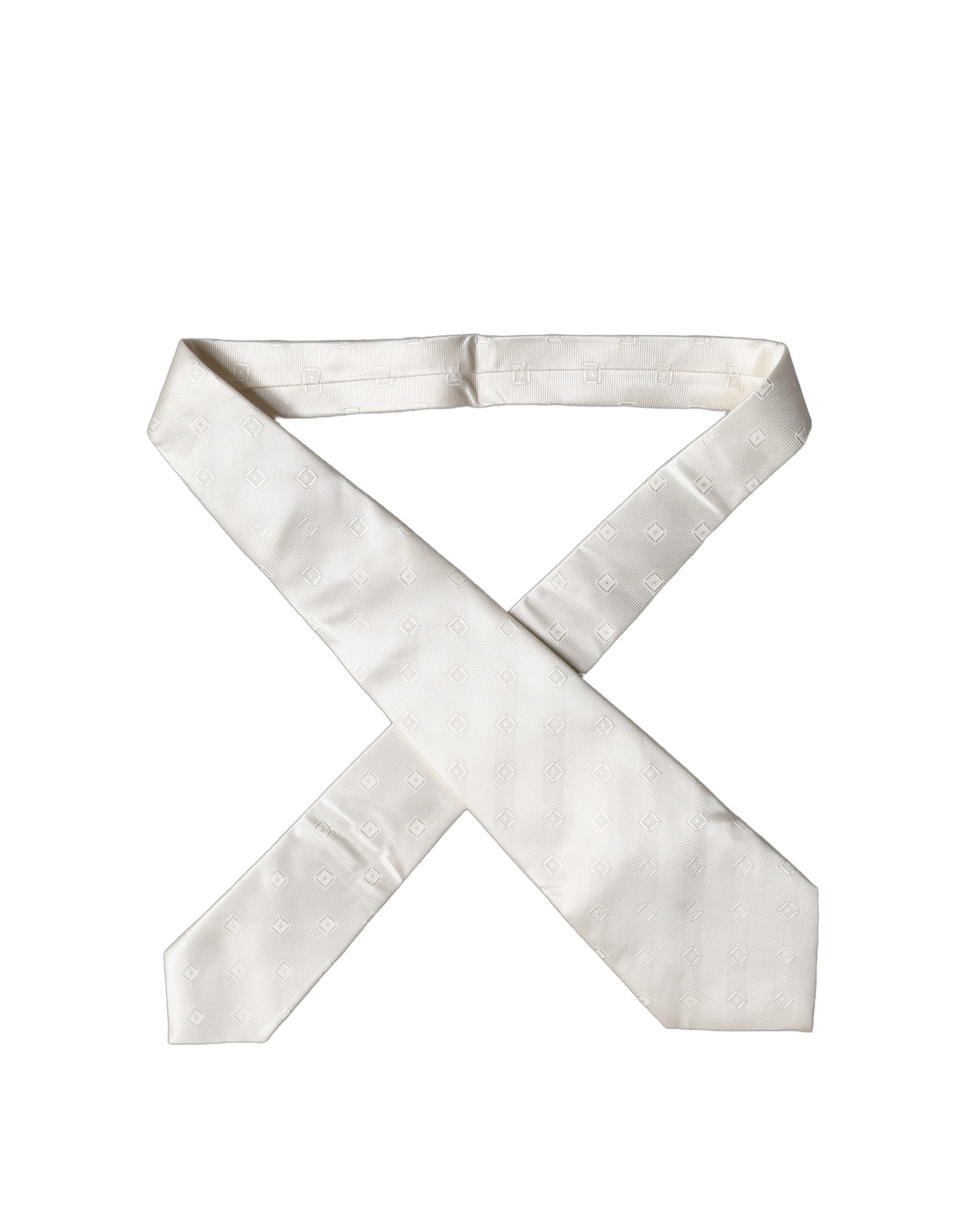 Dolce & Gabbana Off White Geometric Silk Adjustable Women Necktie Tie - Image 2