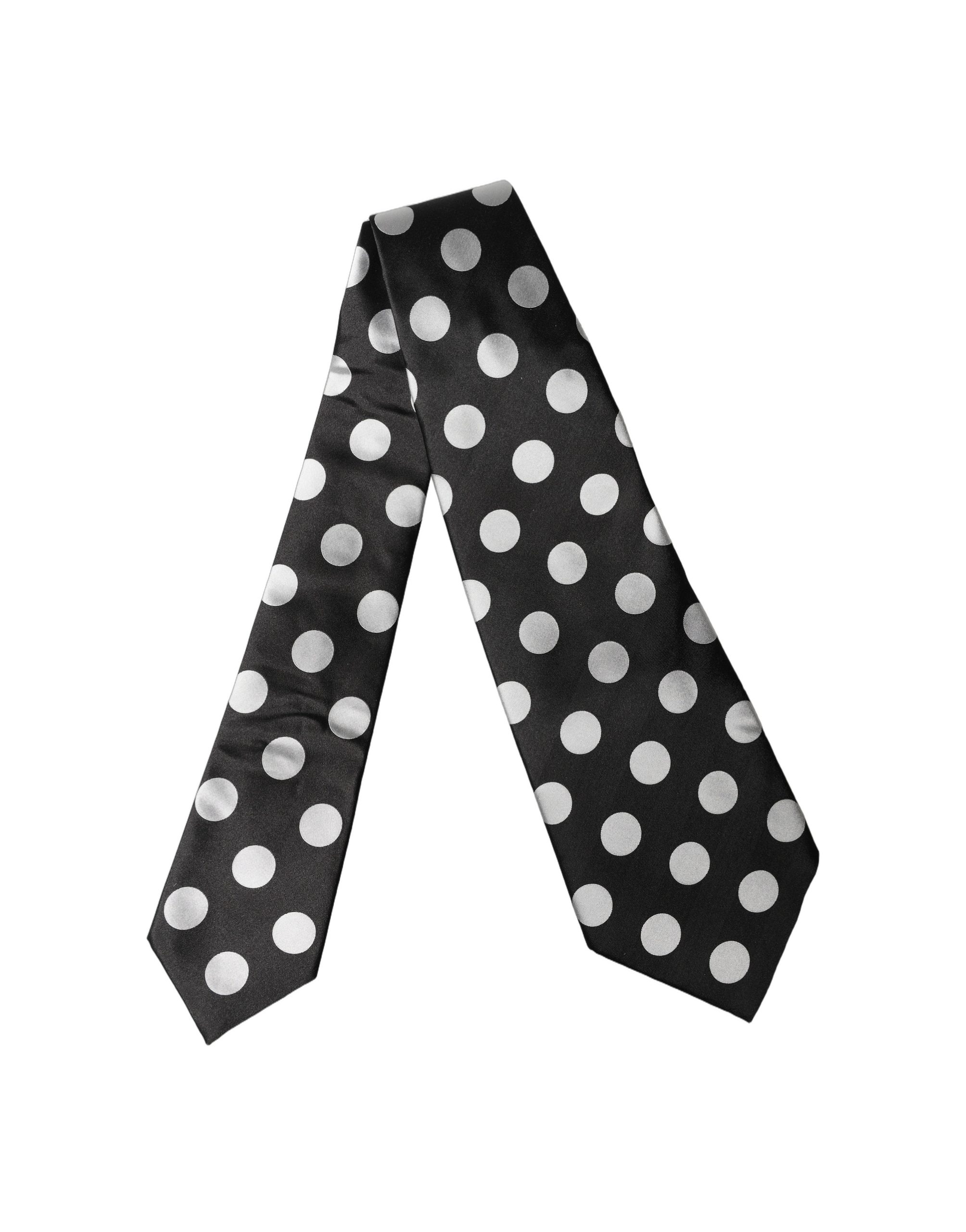 Dolce & Gabbana Dark Gray White Polka Dot Silk Adjustable Women Necktie Tie - Image 3