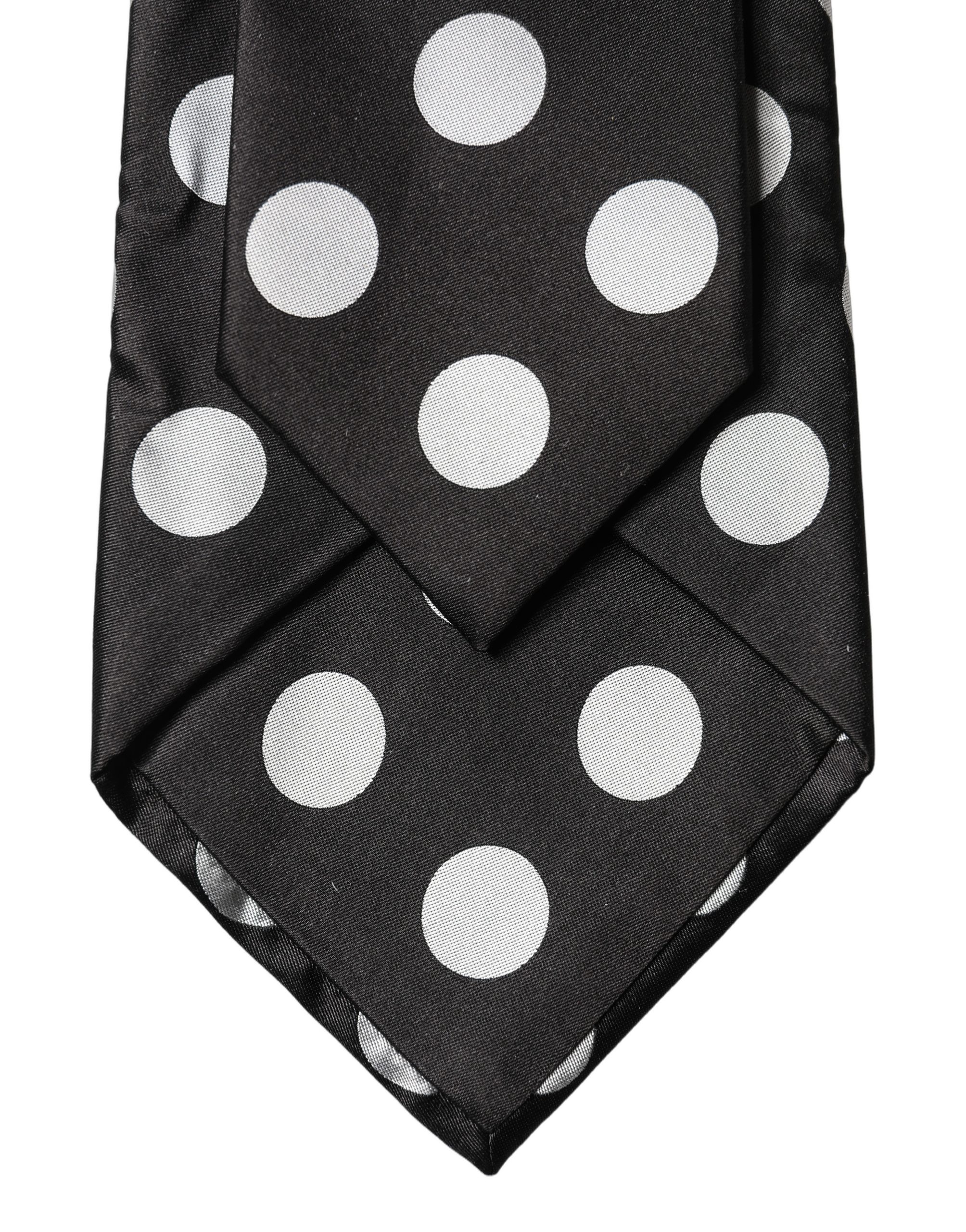 Dolce & Gabbana Dark Gray White Polka Dot Silk Adjustable Women Necktie Tie - Image 4