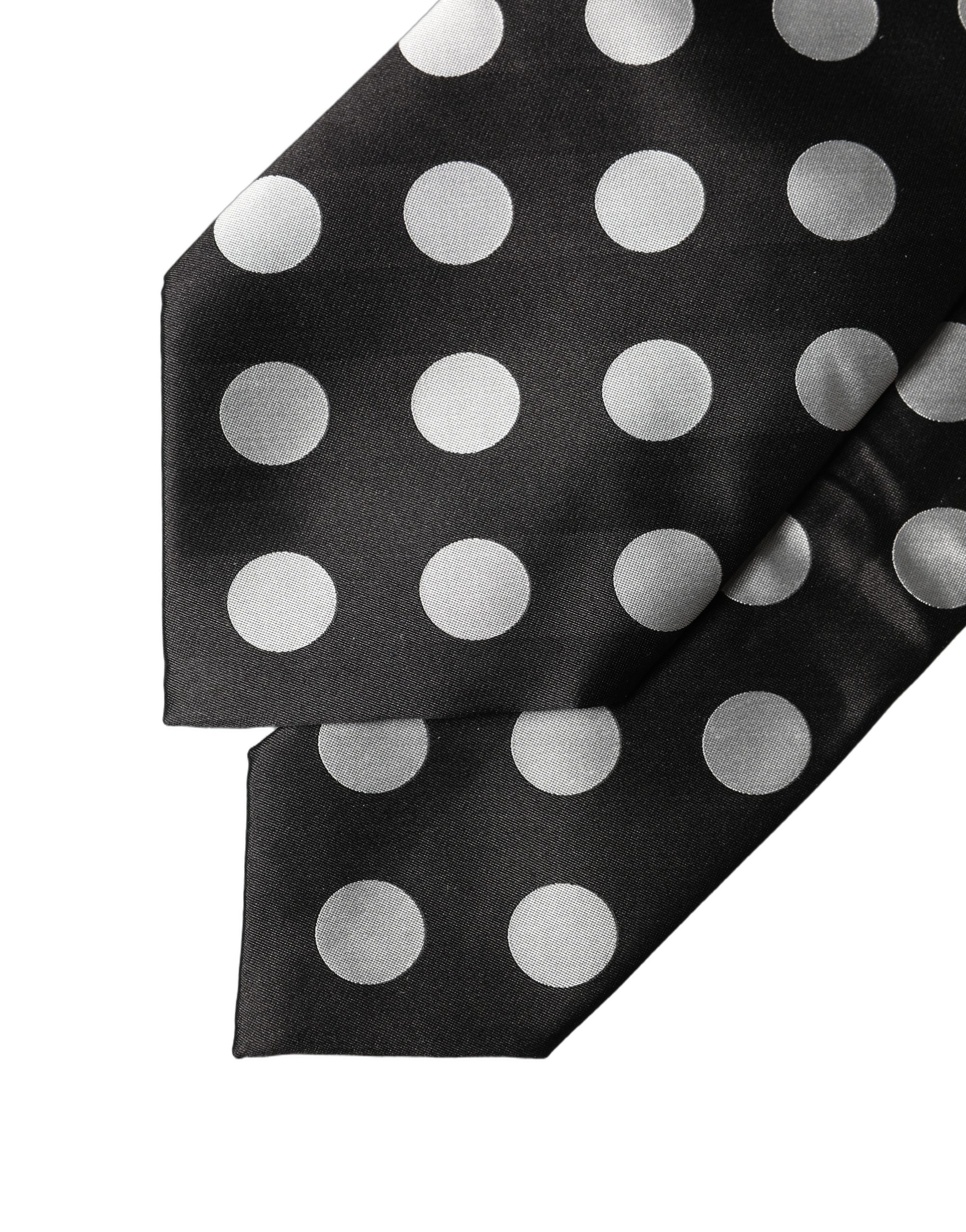 Dolce & Gabbana Dark Gray White Polka Dot Silk Adjustable Women Necktie Tie - Image 5