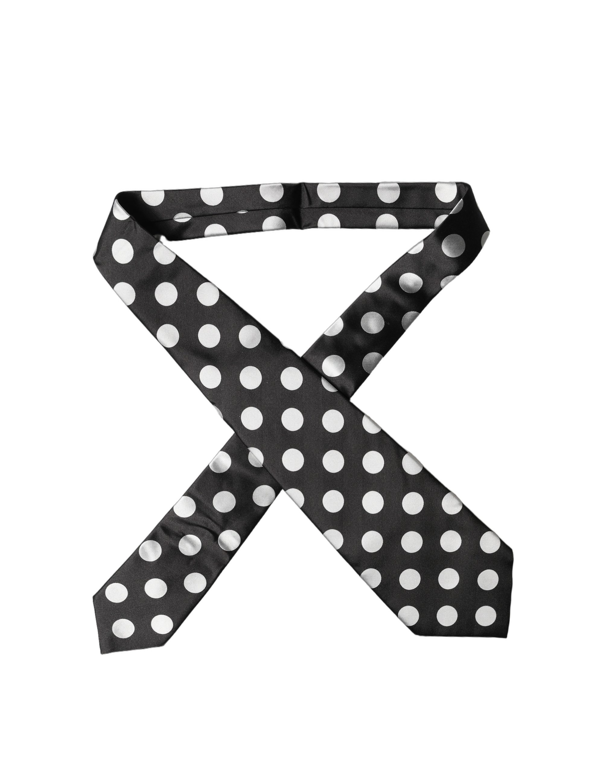 Dolce & Gabbana Dark Gray White Polka Dot Silk Adjustable Women Necktie Tie - Image 2