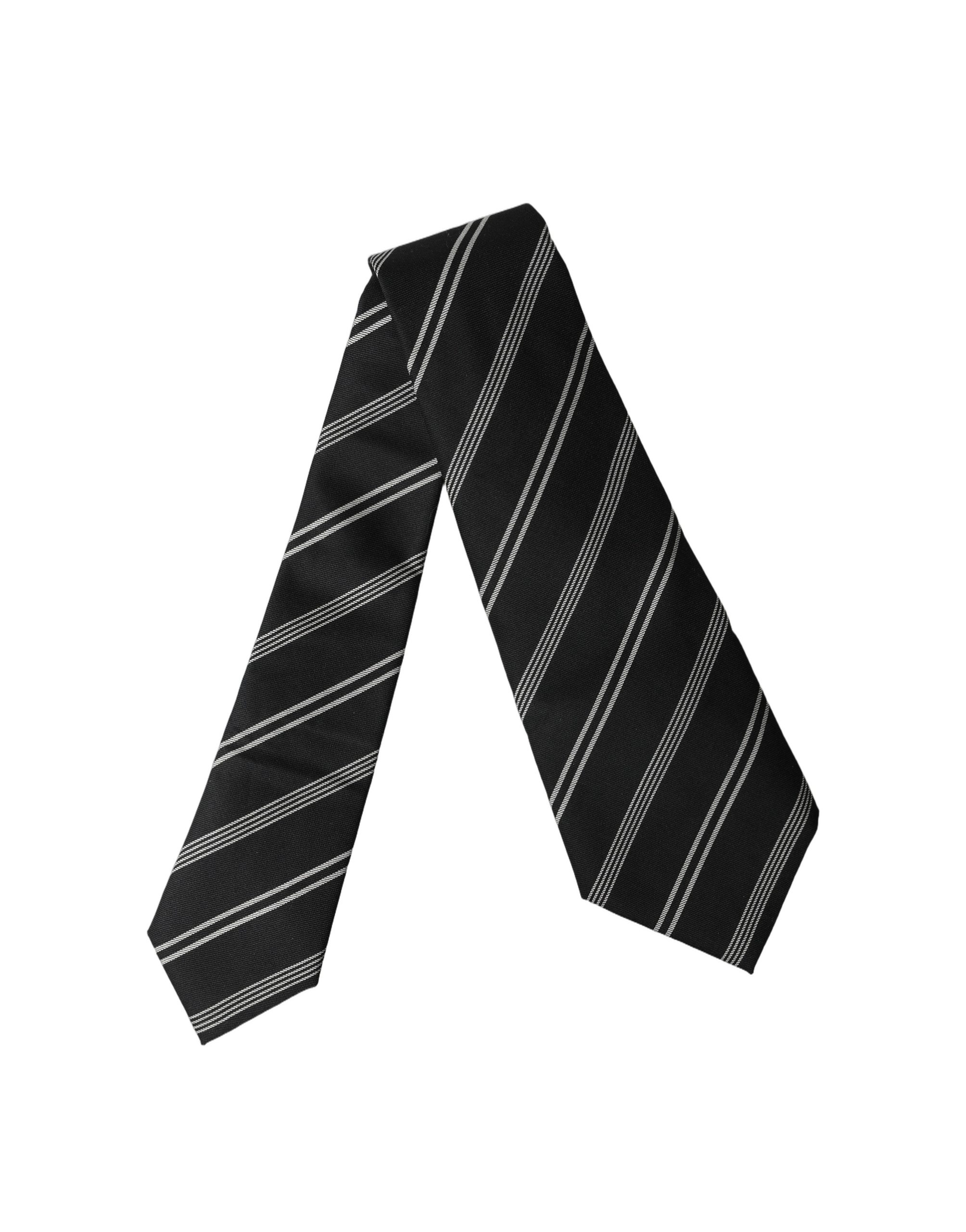 Dolce & Gabbana Black White Stripes Silk Adjustable Women Necktie Tie - Image 3