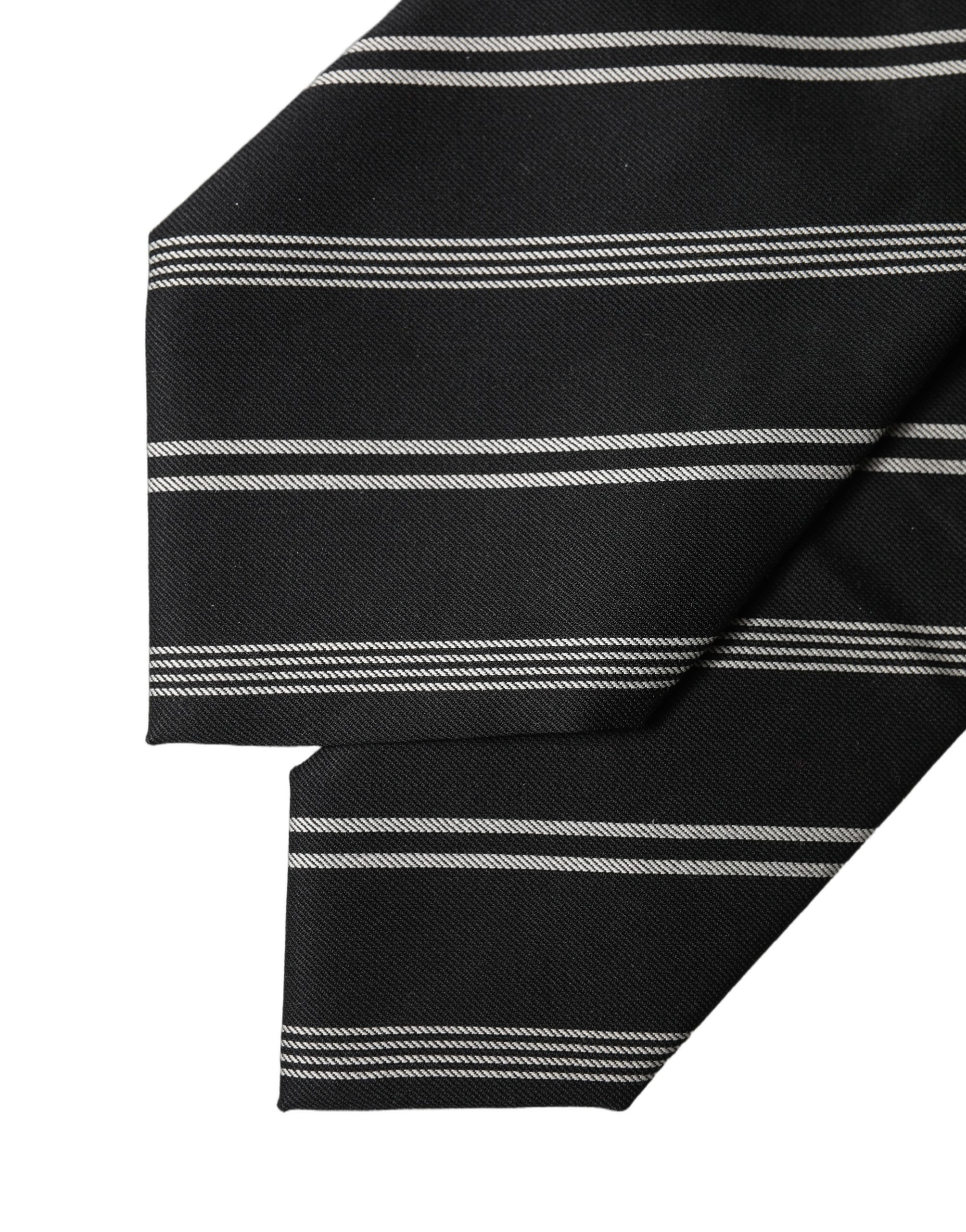 Dolce & Gabbana Black White Stripes Silk Adjustable Women Necktie Tie - Image 5