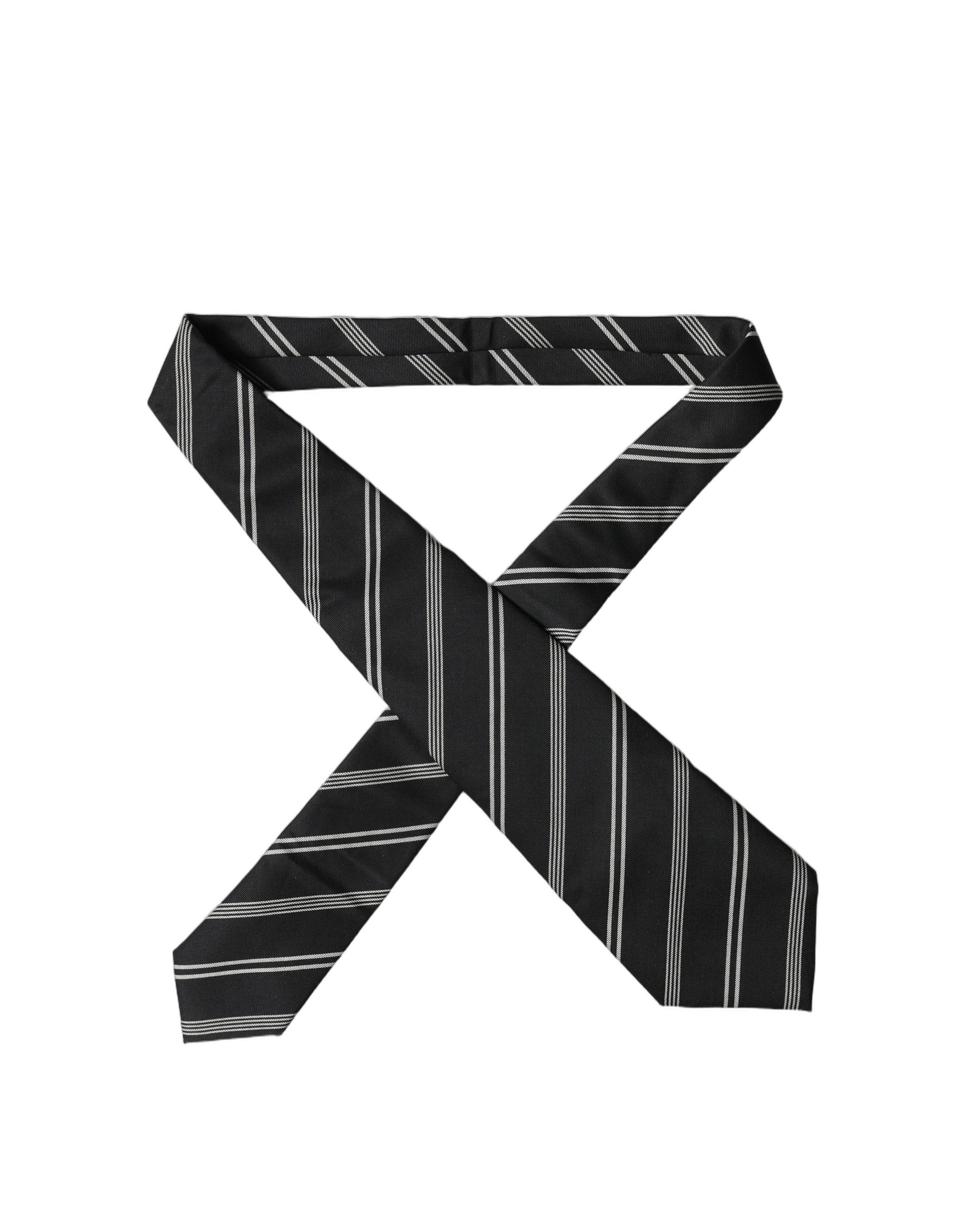 Dolce & Gabbana Black White Stripes Silk Adjustable Women Necktie Tie - Image 2