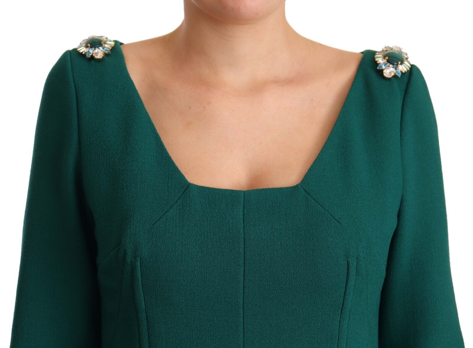 Dolce & Gabbana Green Stretch Crepe Crystal Midi Dress - Image 2