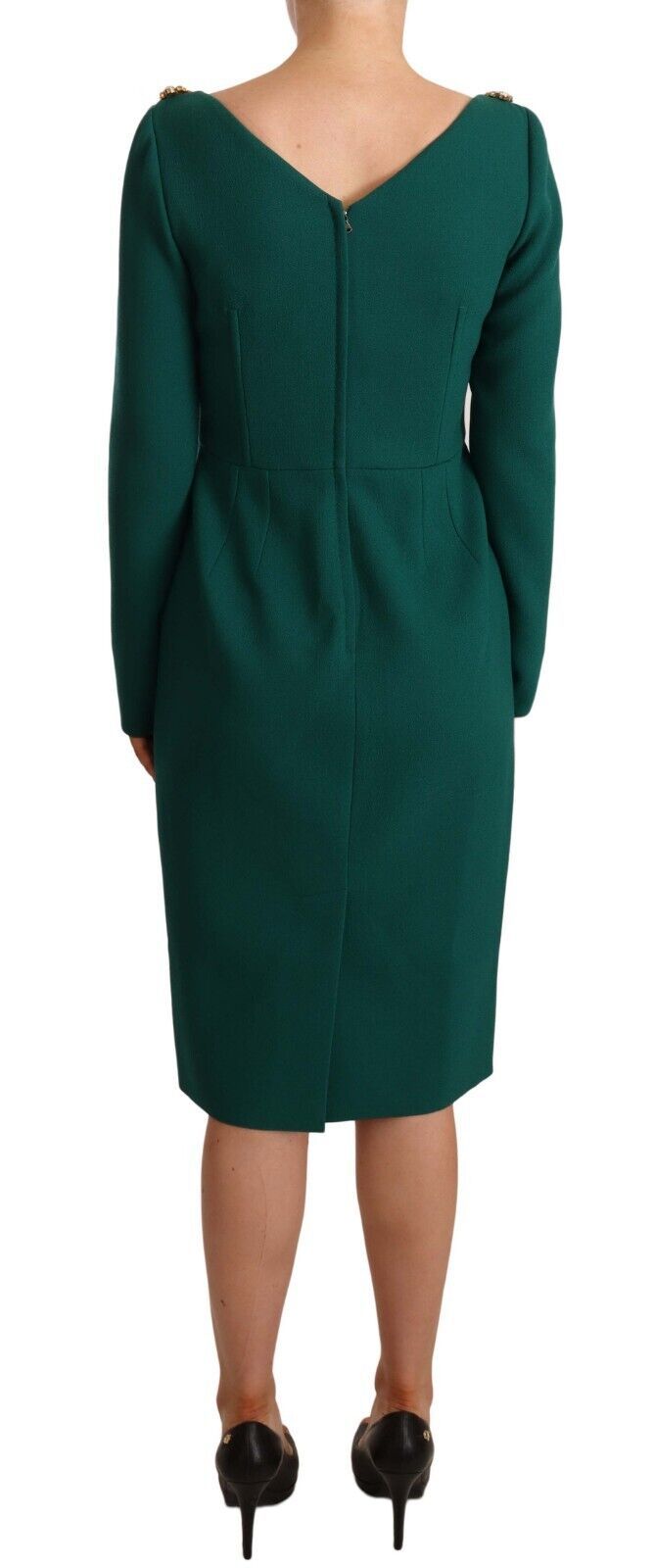 Dolce & Gabbana Green Stretch Crepe Crystal Midi Dress - Image 3