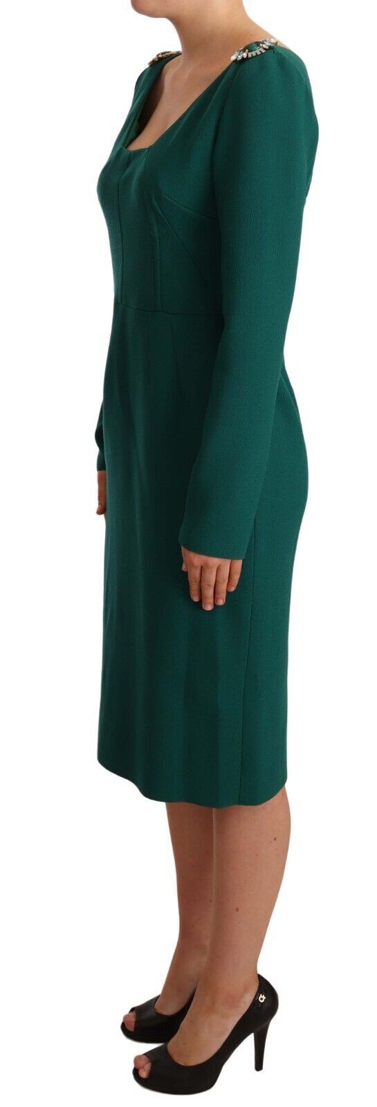 Dolce & Gabbana Green Stretch Crepe Crystal Midi Dress - Image 4