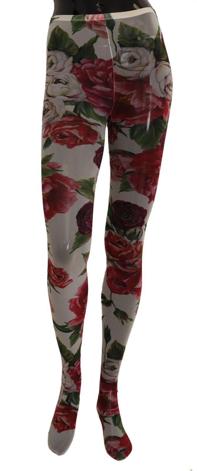 Dolce & Gabbana White Floral Print Tights Nylon Stockings - Image 2