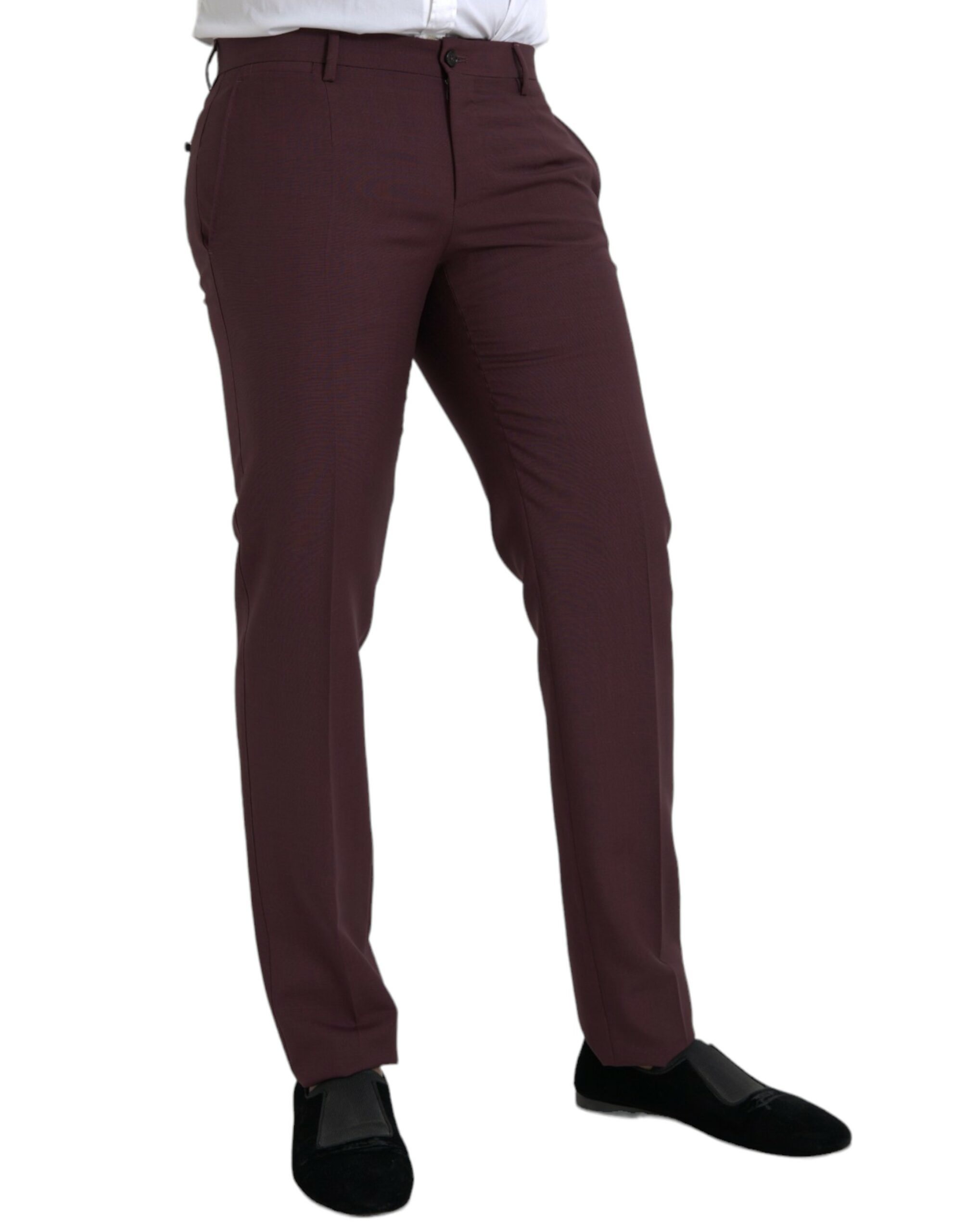 Dolce & Gabbana Maroon Wool Men Slim Fit Dress Pants - Image 2