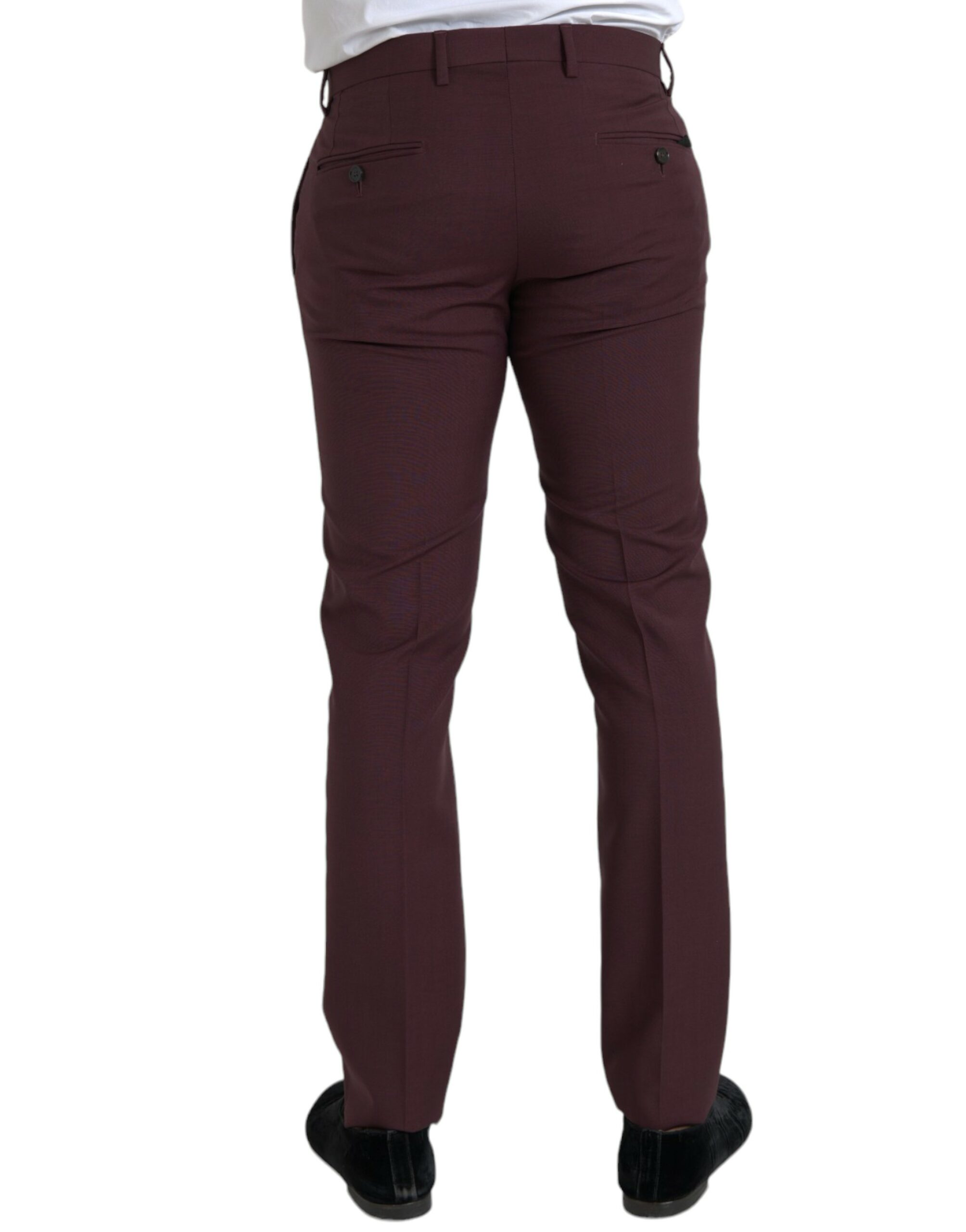 Dolce & Gabbana Maroon Wool Men Slim Fit Dress Pants - Image 3