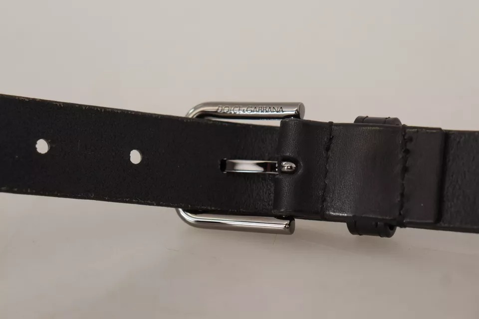 Dolce & Gabbana Black Calf Leather Classic Metal Logo Buckle Belt - Image 4
