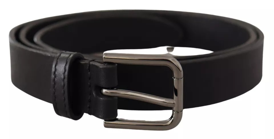 Dolce & Gabbana Black Calf Leather Classic Metal Logo Buckle Belt - Image 2