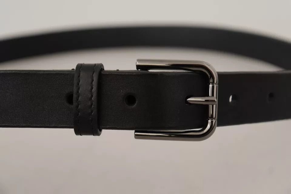 Dolce & Gabbana Black Calf Leather Classic Metal Logo Buckle Belt - Image 5