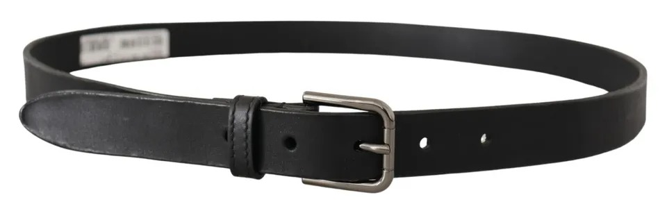 Dolce & Gabbana Black Calf Leather Classic Metal Logo Buckle Belt - Image 3