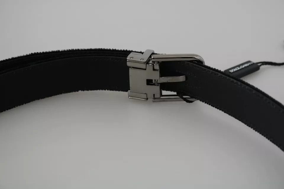 Dolce & Gabbana Black Velvet Leather Silver Buckle Belt - Image 4