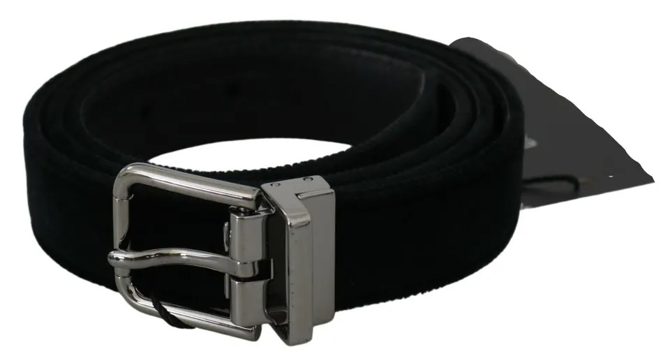 Dolce & Gabbana Black Velvet Leather Silver Buckle Belt - Image 2