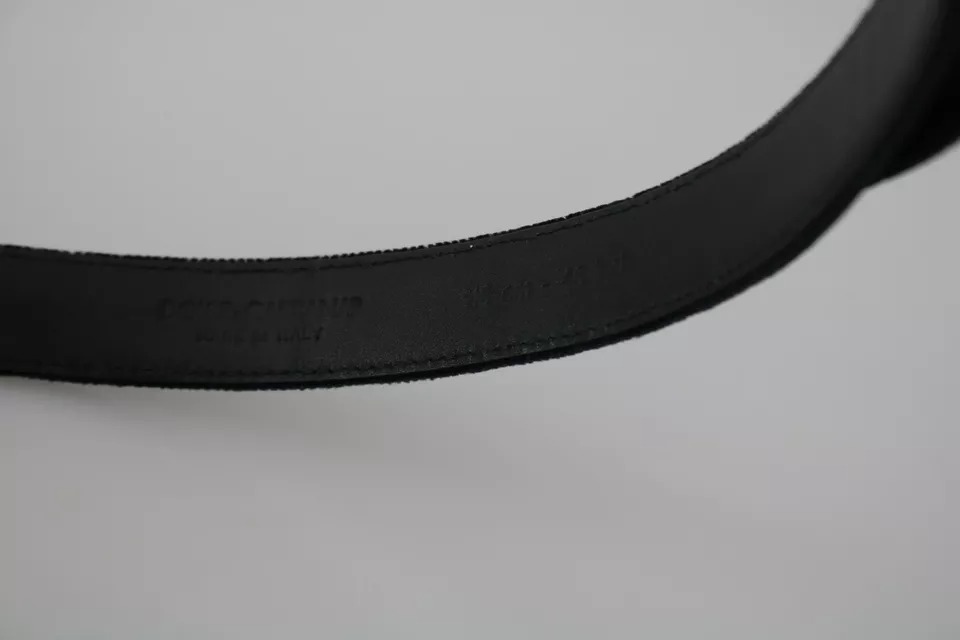 Dolce & Gabbana Black Velvet Leather Silver Buckle Belt - Image 5