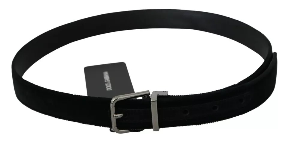 Dolce & Gabbana Black Velvet Leather Silver Buckle Belt - Image 3