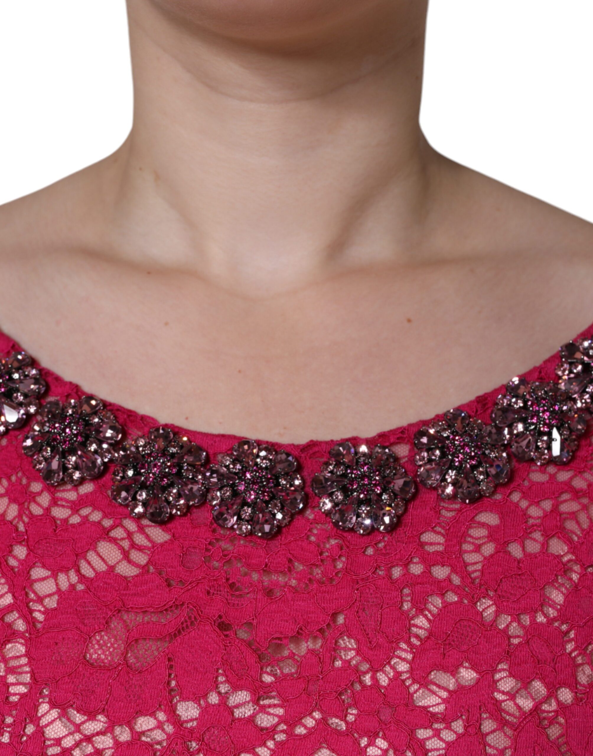 Dolce & Gabbana Pink Lace Crystal Sheath Long Gown Dress - Image 5