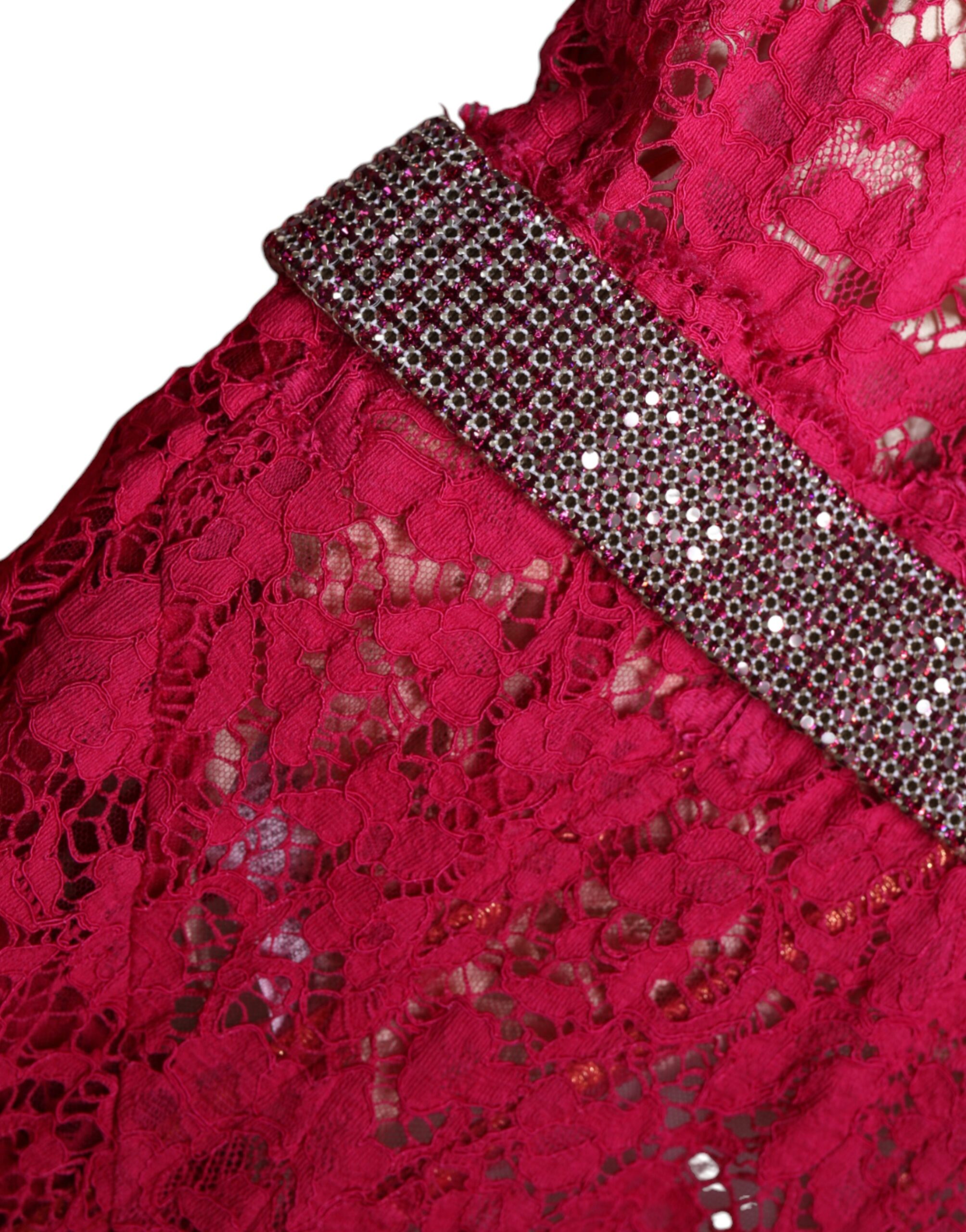 Dolce & Gabbana Pink Lace Crystal Sheath Long Gown Dress - Image 6