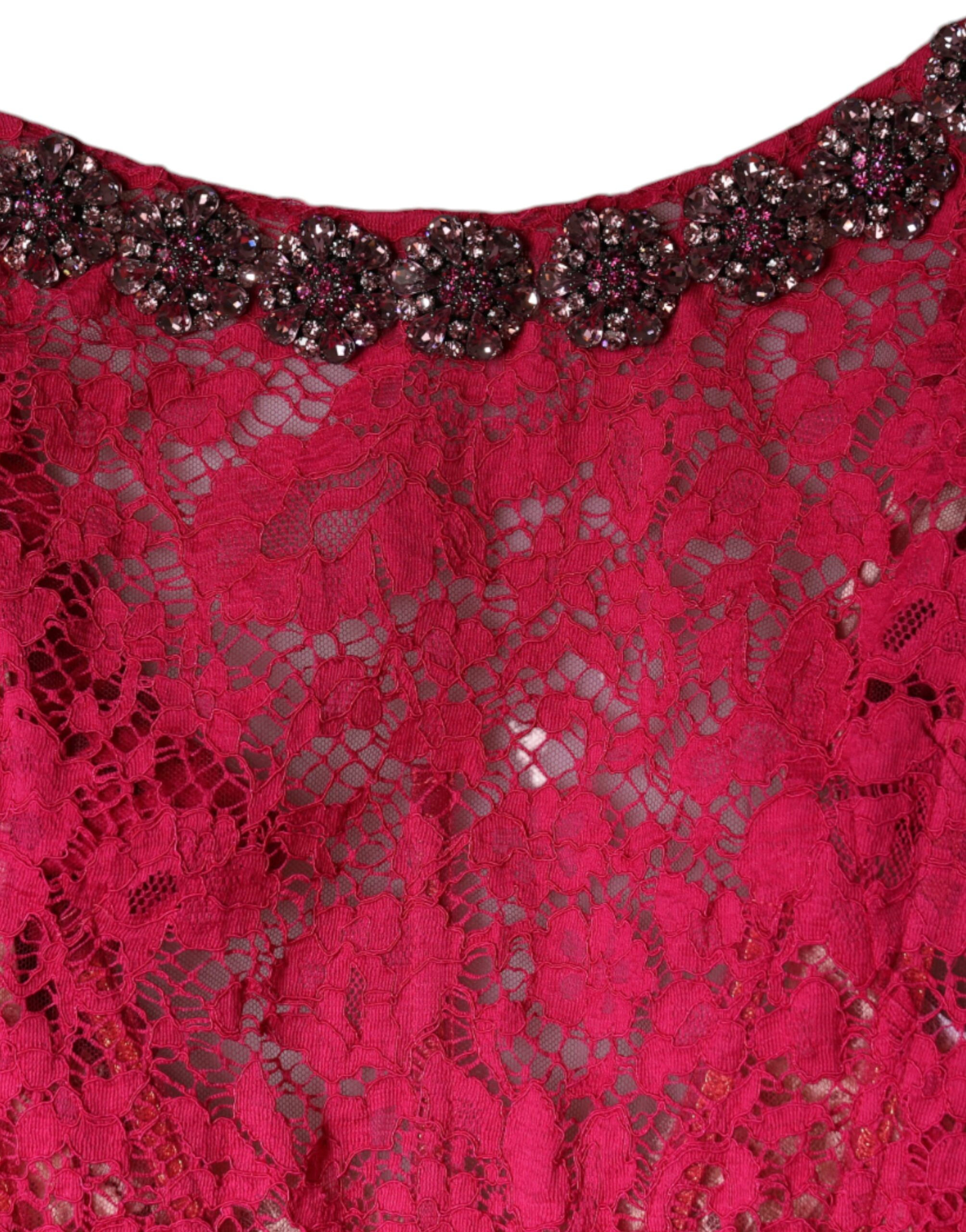 Dolce & Gabbana Pink Lace Crystal Sheath Long Gown Dress - Image 7