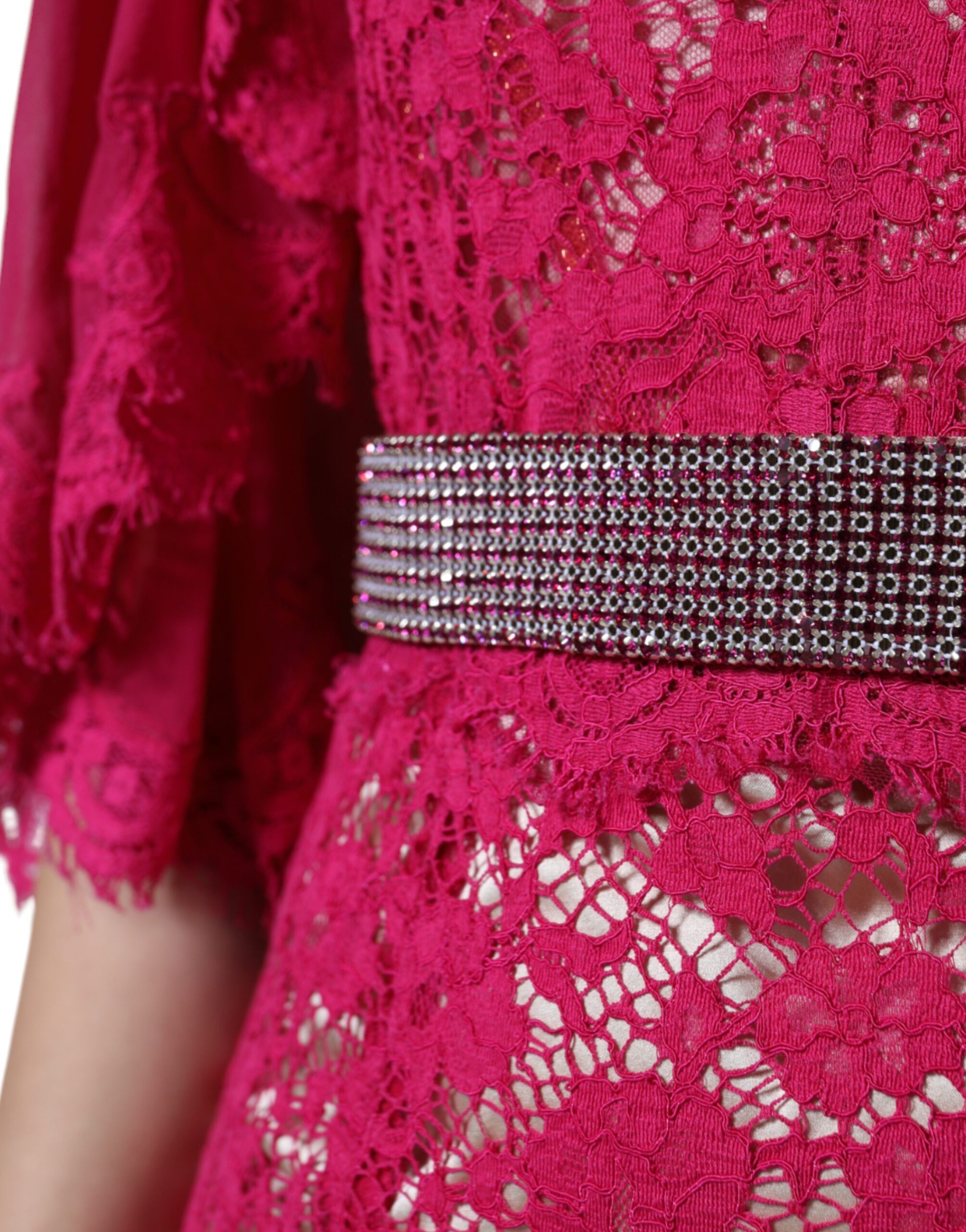Dolce & Gabbana Pink Lace Crystal Sheath Long Gown Dress - Image 8