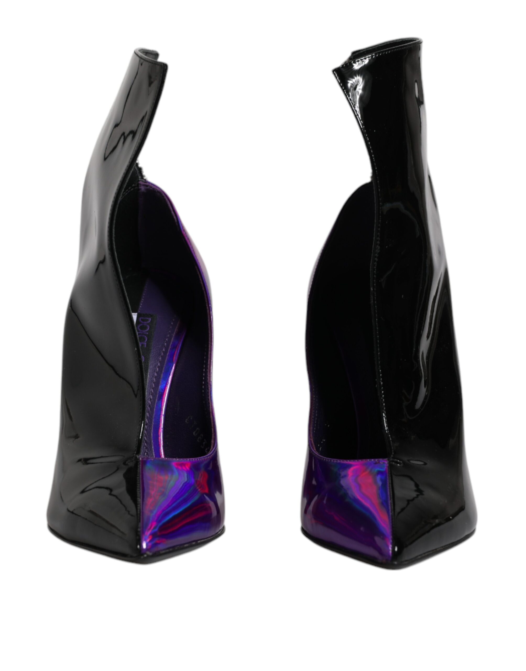 Dolce & Gabbana Purple Black Pointed Ankle Boots Shoes - Image 2