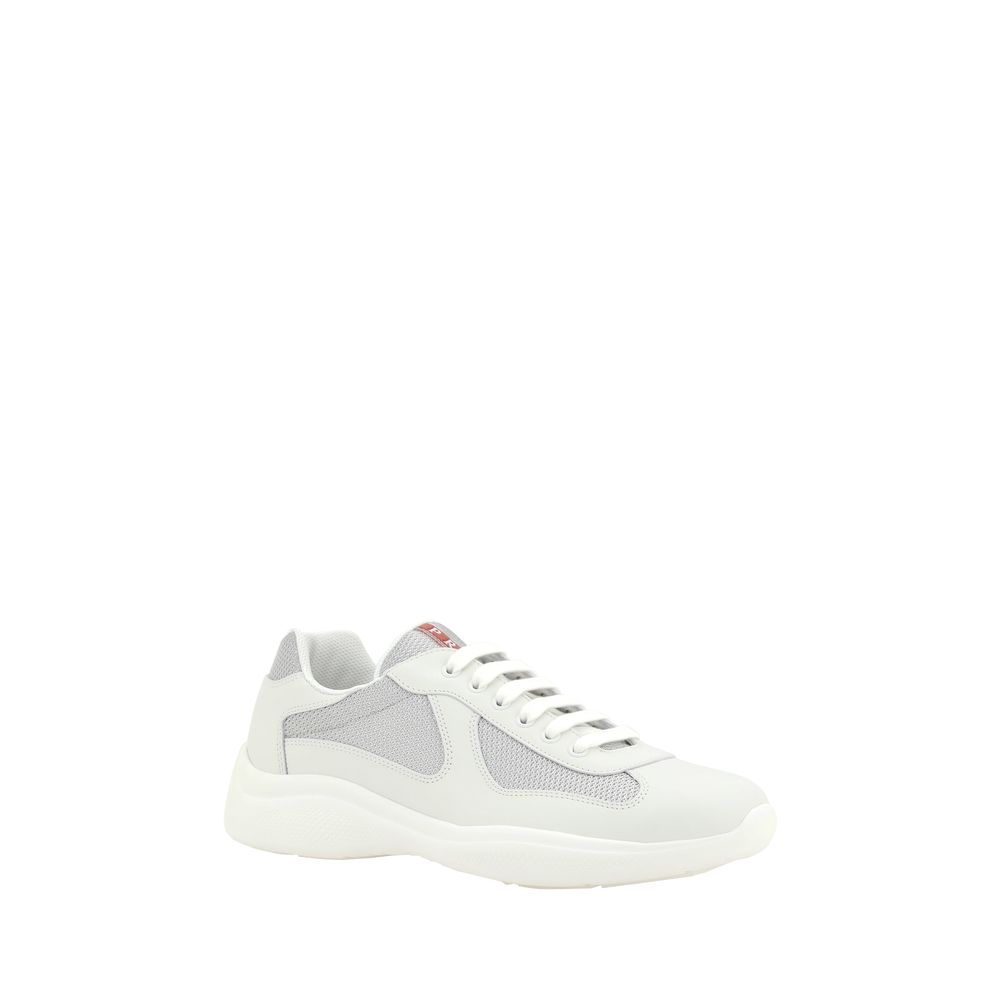 Prada White Calf Leather Bos Taurus Low Top Sneakers - Image 2