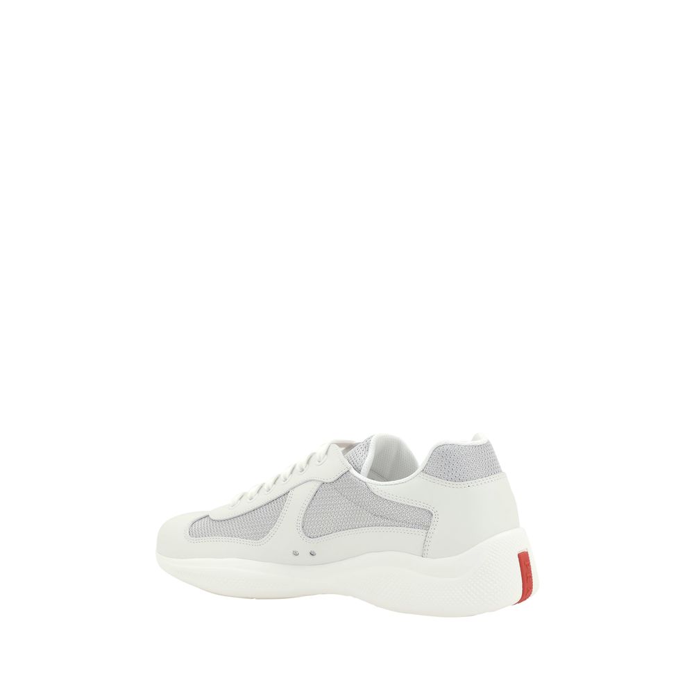 Prada White Calf Leather Bos Taurus Low Top Sneakers - Image 3