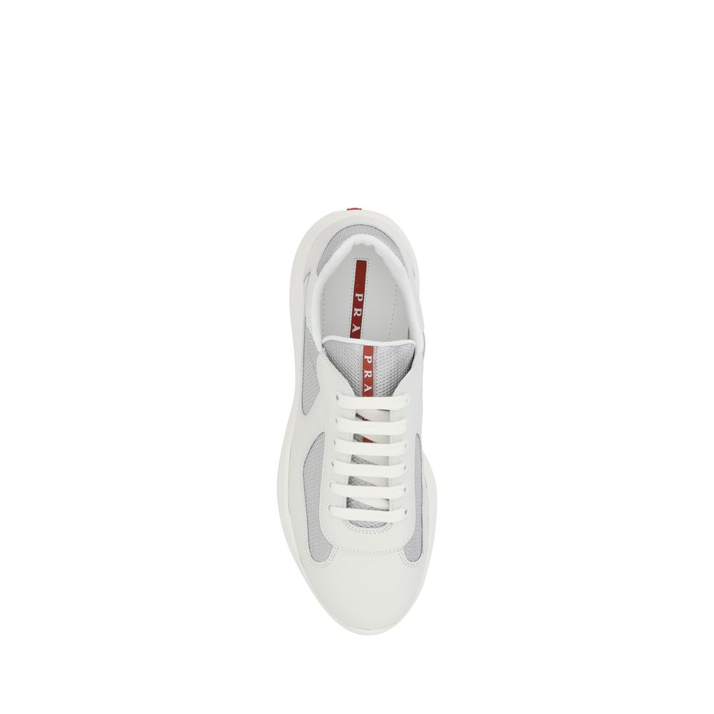 Prada White Calf Leather Bos Taurus Low Top Sneakers - Image 4