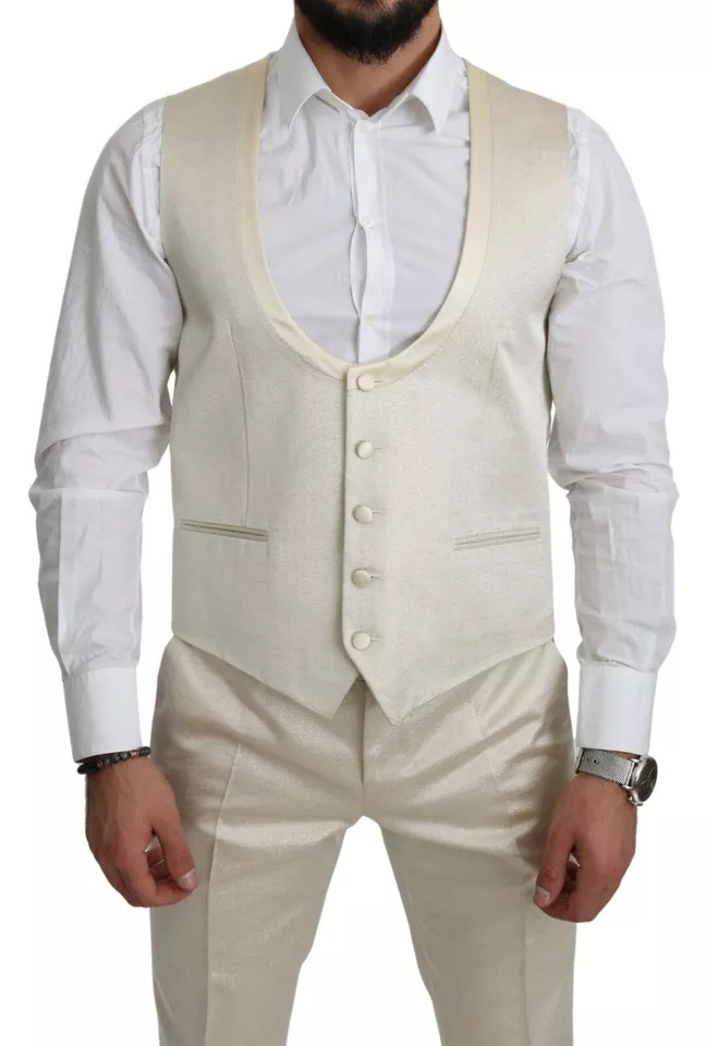Dolce & Gabbana Beige Wool Crème 3 Piece SICILIA Shawl Suit - Image 2