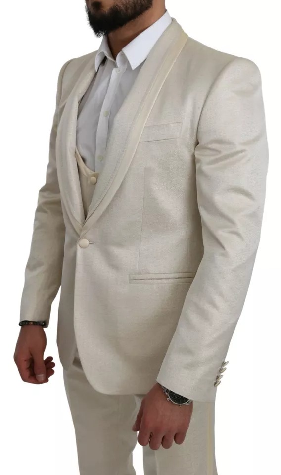 Dolce & Gabbana Beige Wool Crème 3 Piece SICILIA Shawl Suit - Image 4