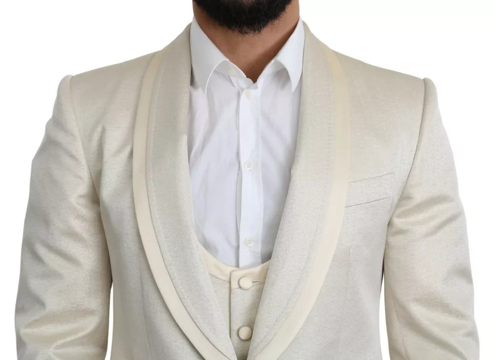 Dolce & Gabbana Beige Wool Crème 3 Piece SICILIA Shawl Suit - Image 6