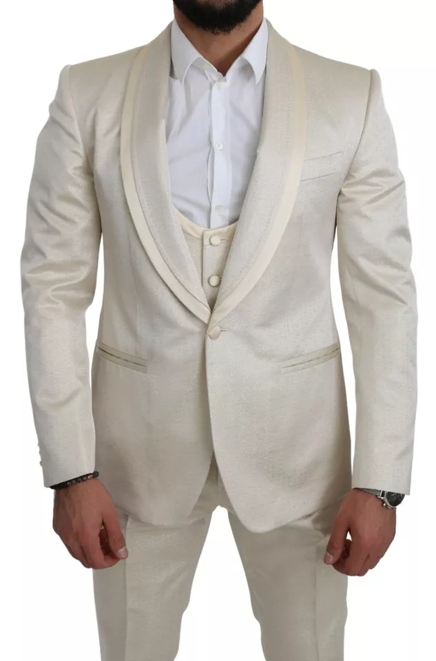 Dolce & Gabbana Beige Wool Crème 3 Piece SICILIA Shawl Suit - Image 8