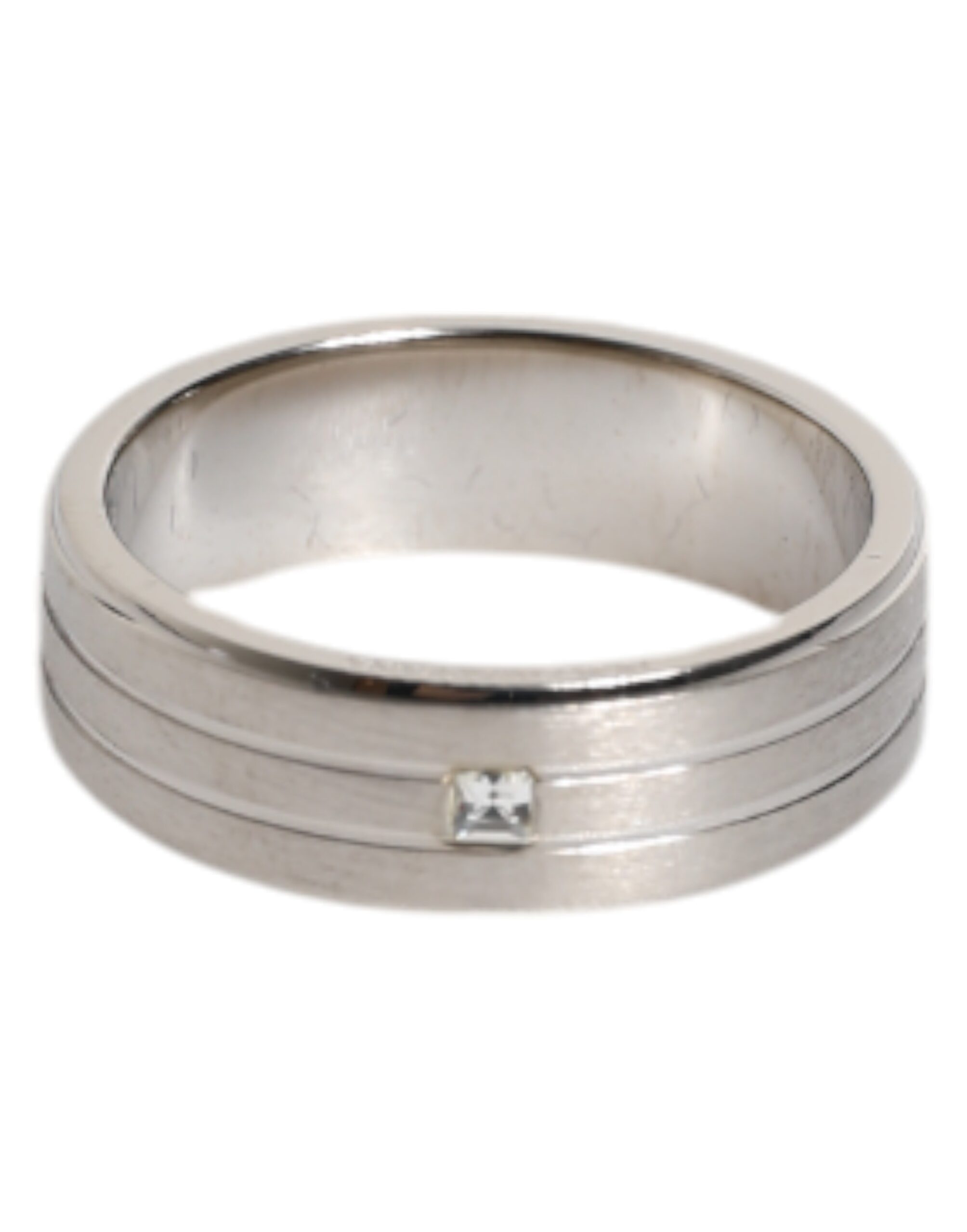 Dolce & Gabbana Silver Tone Brass Clear Crystal DG Logo Ring - Image 2