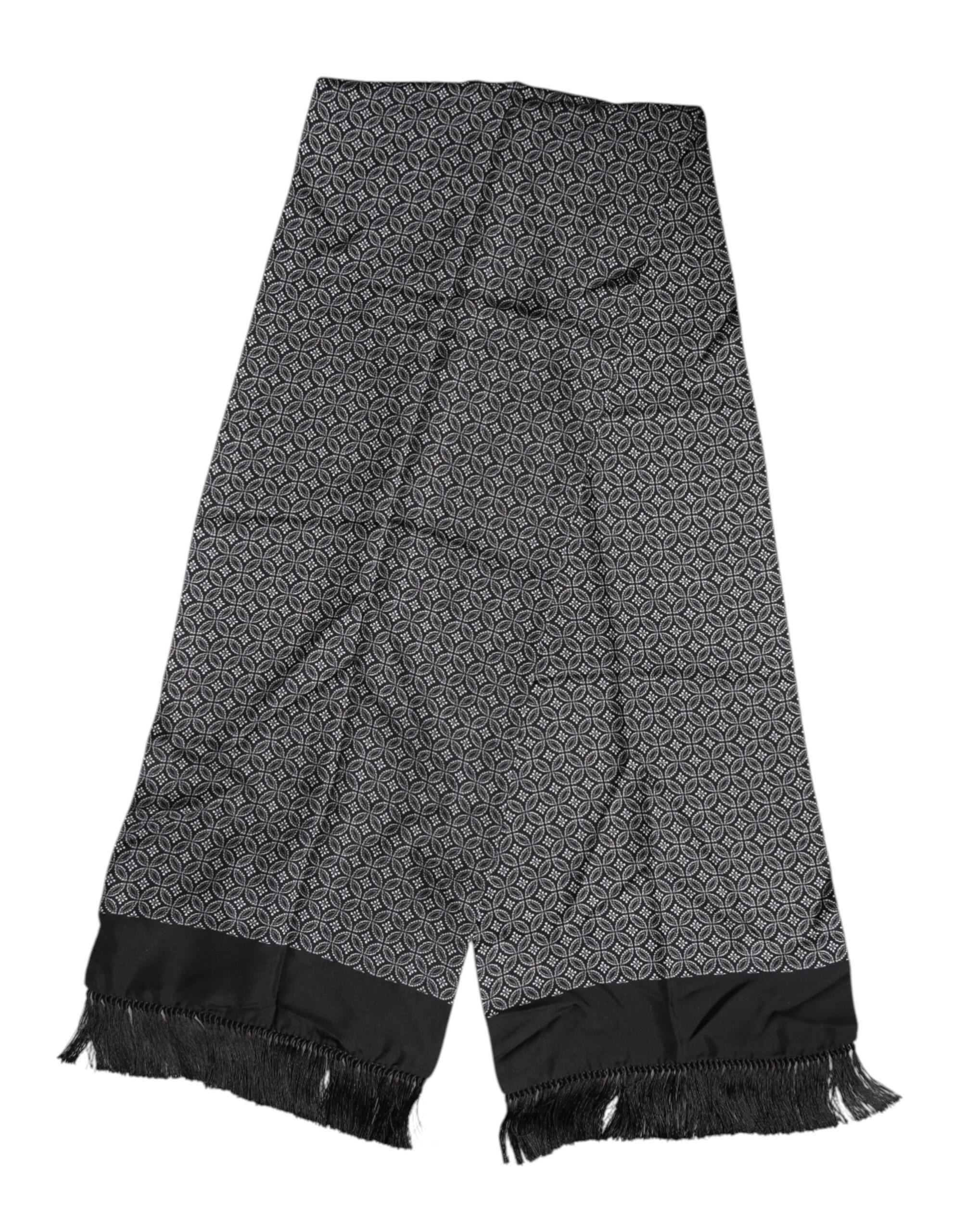 Dolce & Gabbana Black Patterned Fringes Men Foulard Scarf - Image 2