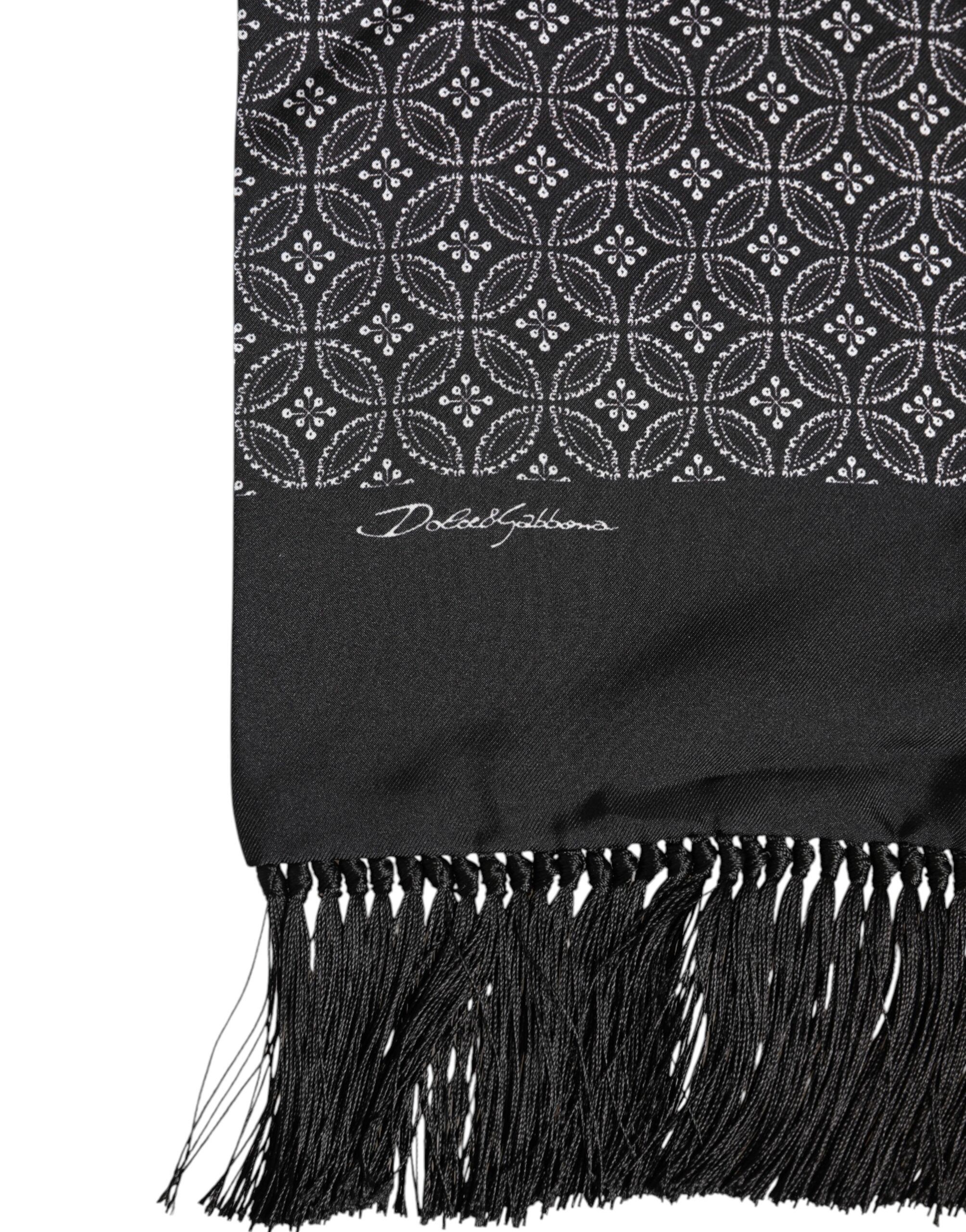 Dolce & Gabbana Black Patterned Fringes Men Foulard Scarf - Image 3