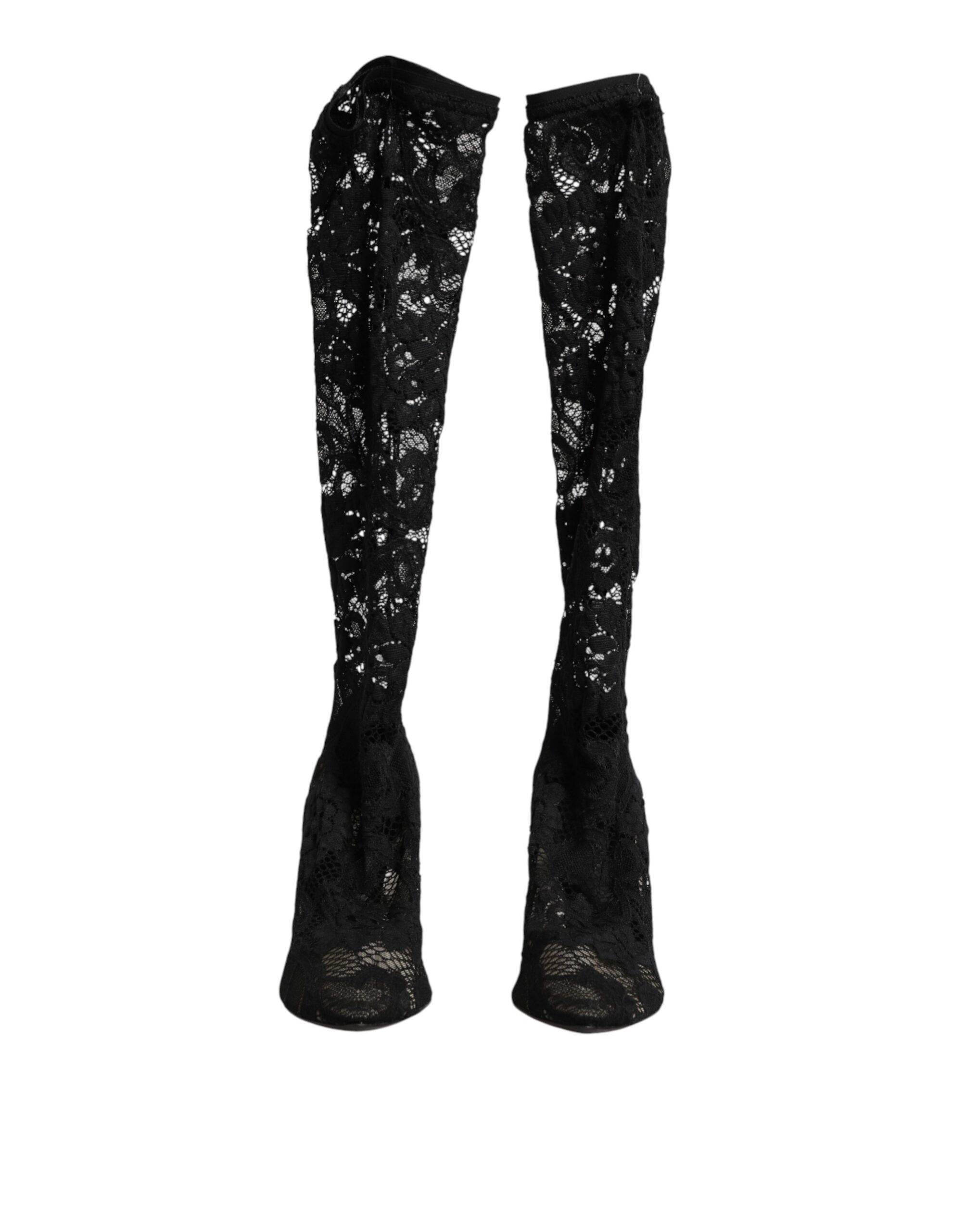 Dolce & Gabbana Black Pumps Taormina Lace Socks Boots Shoes - Image 2